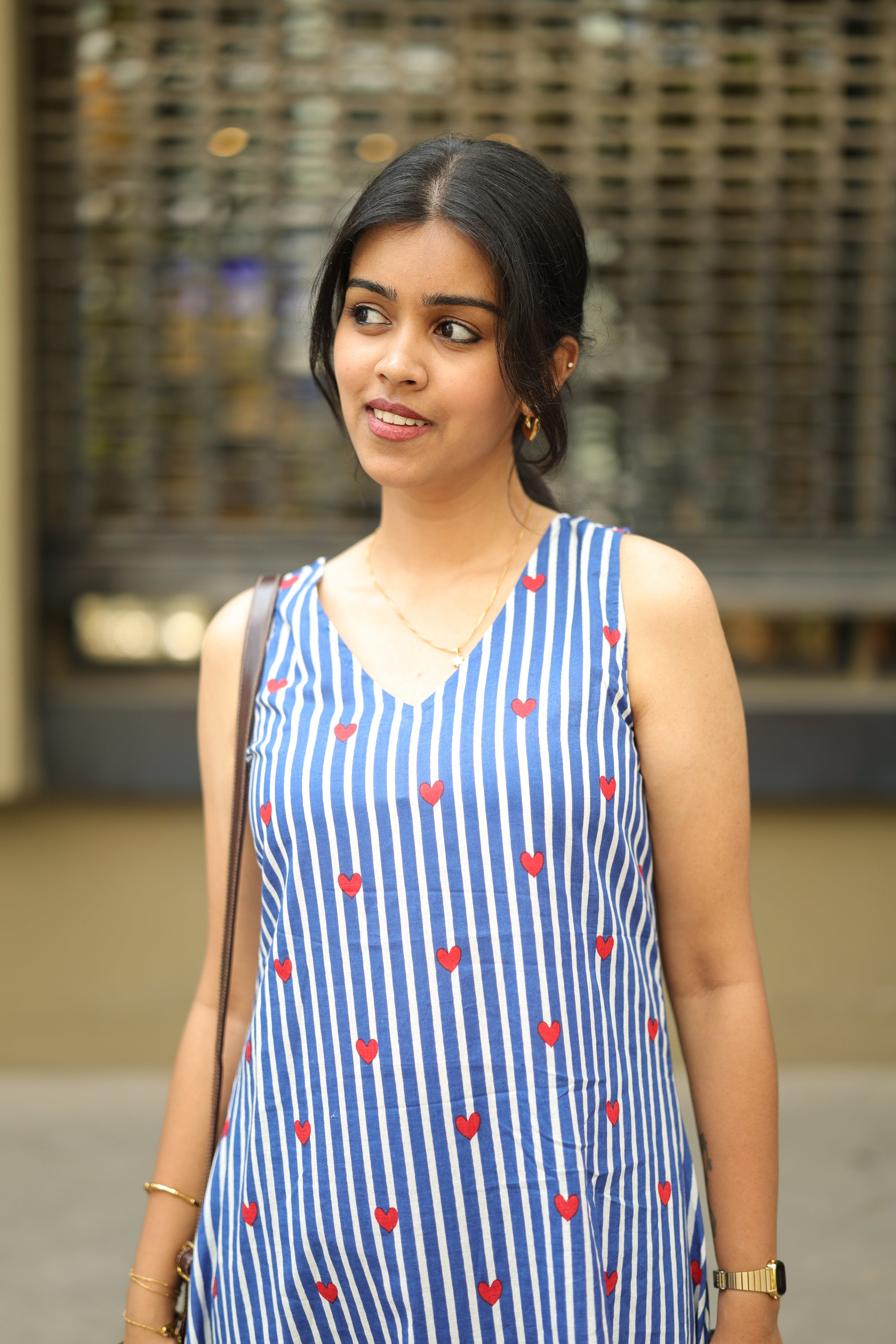 Dress 27 - sweet heart printed organic cotton dress in blue and white