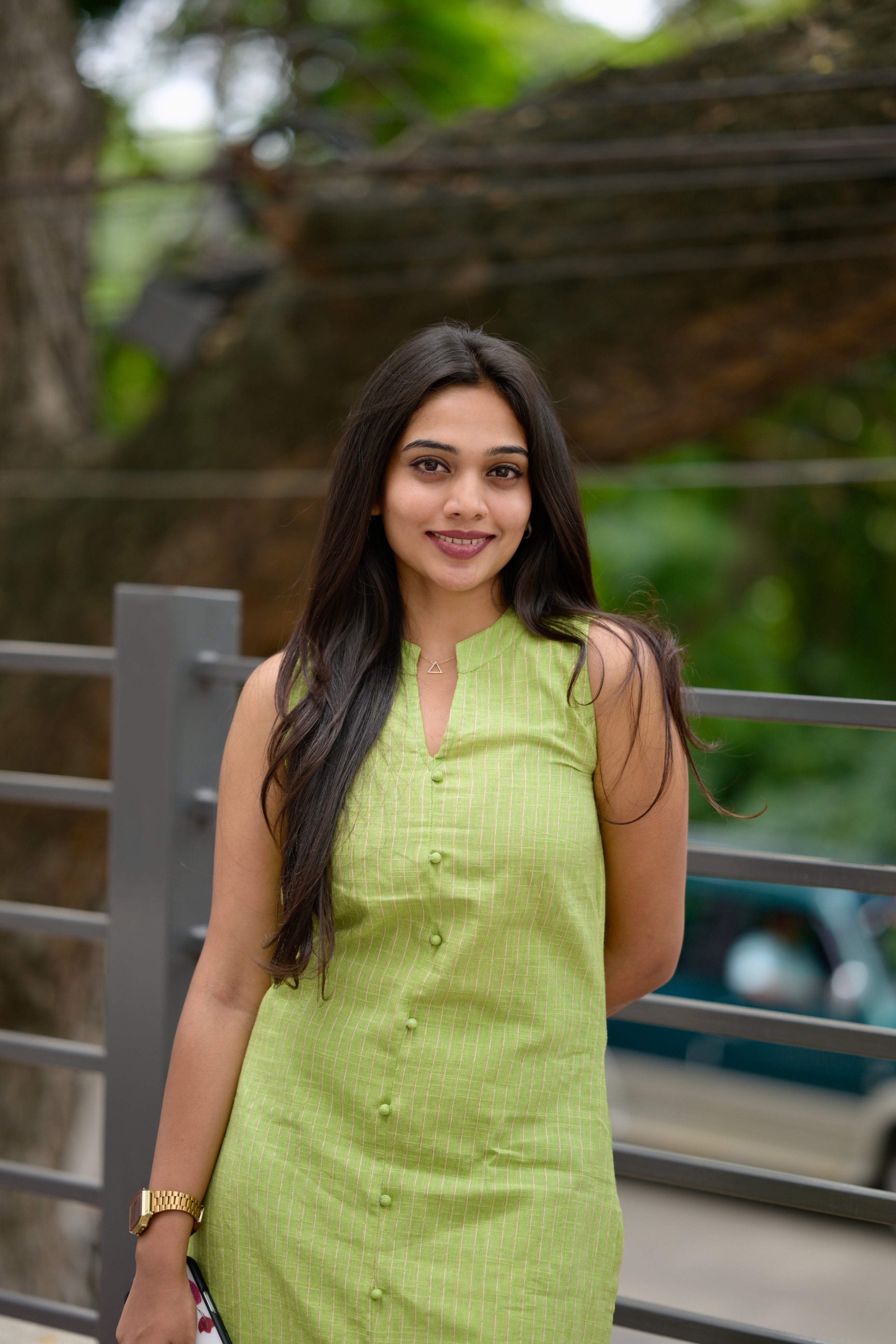 Kshithija - handloom cotton coord set in apple green