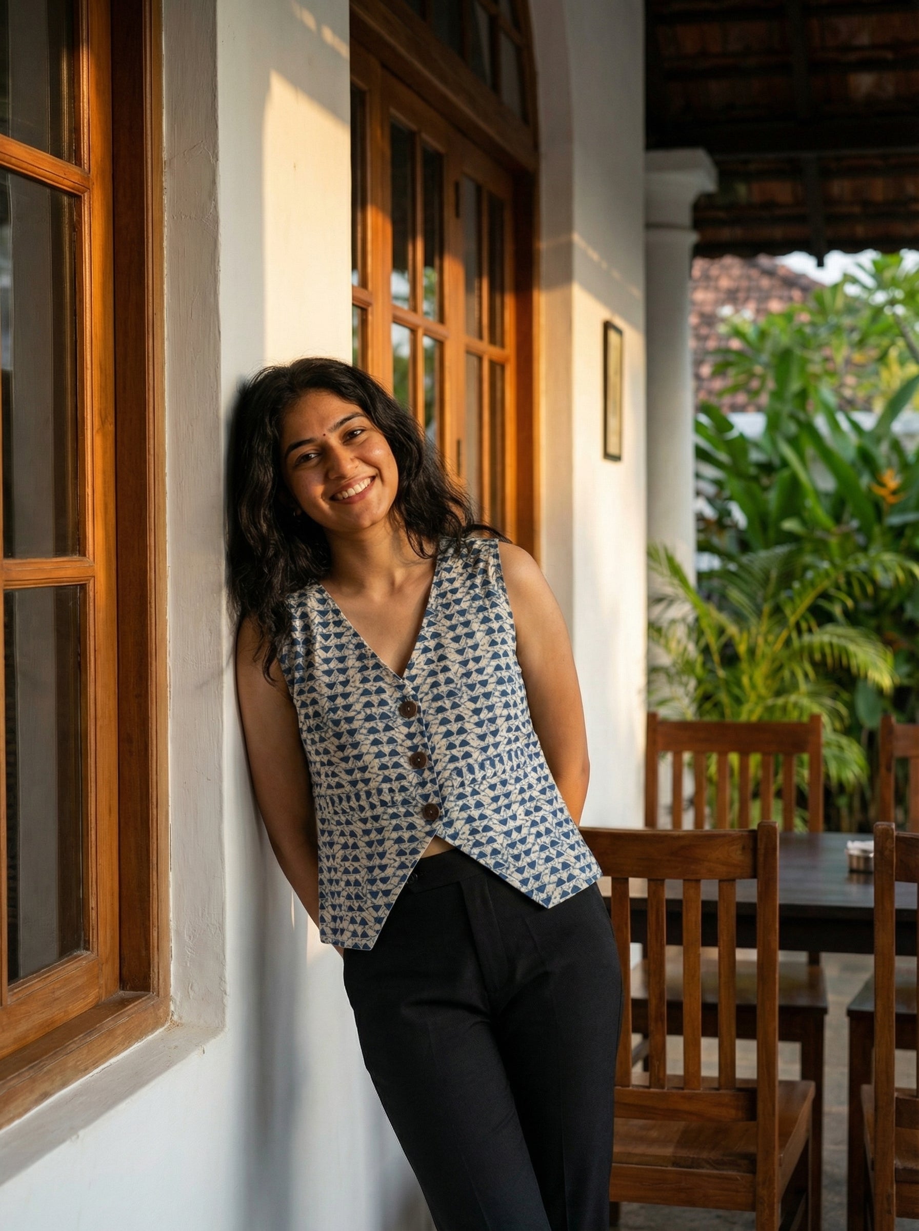 Crop top #39- handloom organic cotton top in blue & white