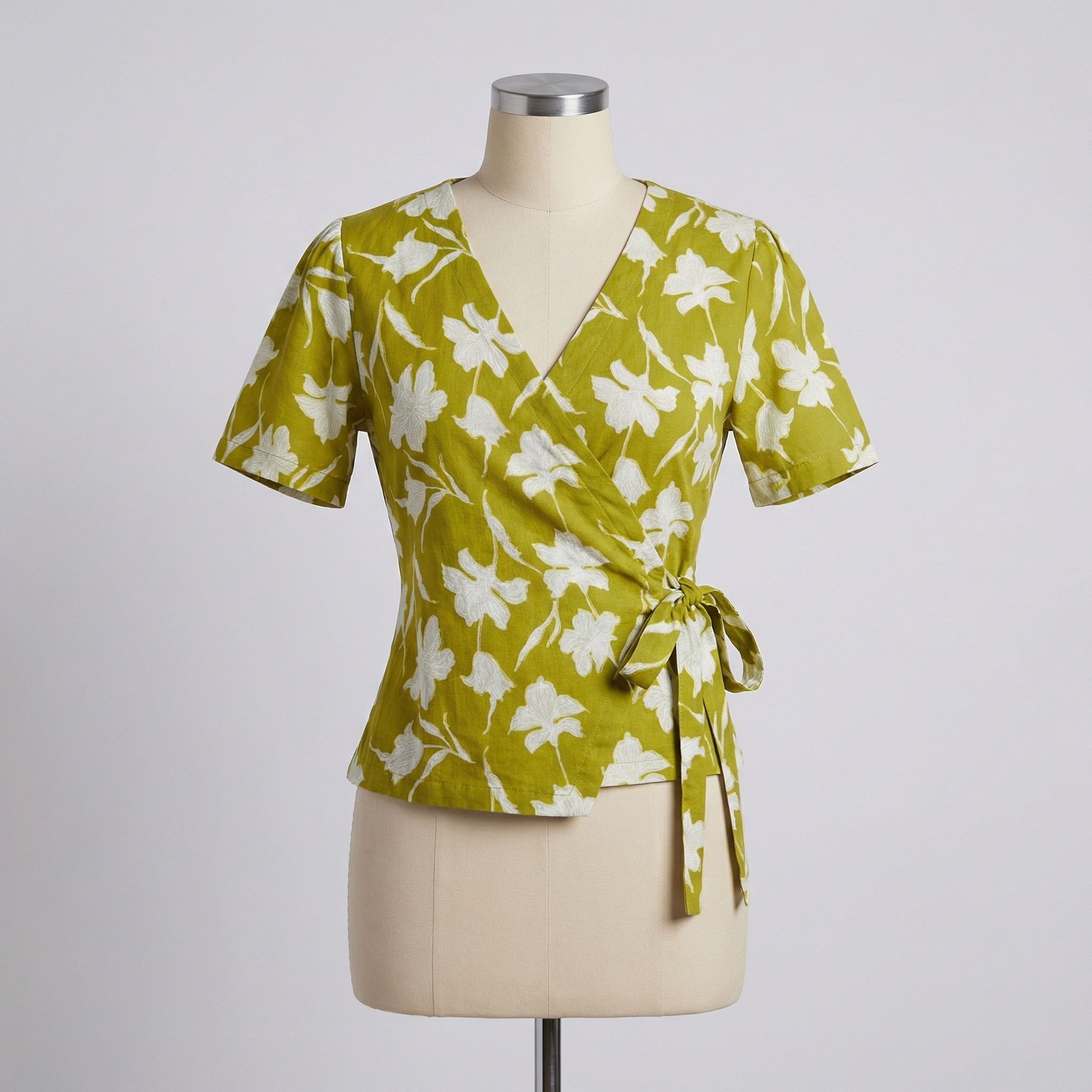 Crop top #97- handloom organic wrap on cotton top in olive green