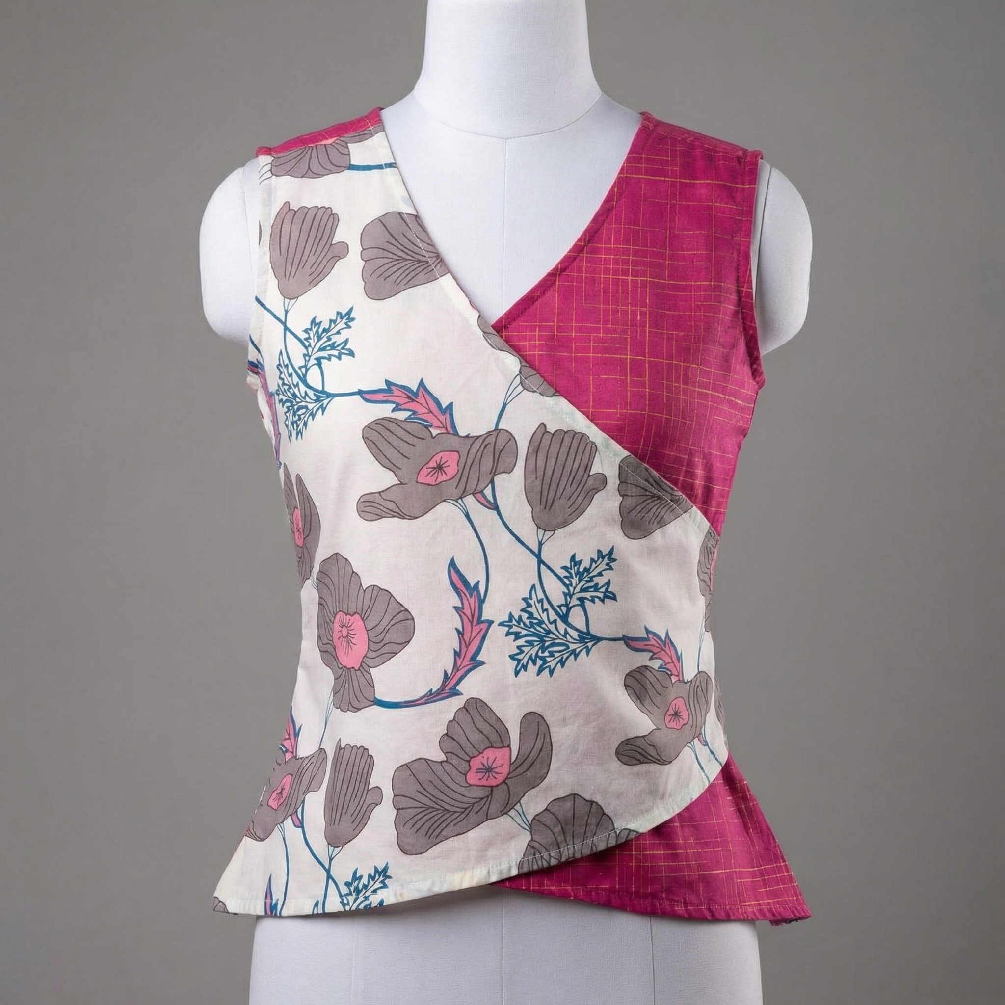 Crop top #65- handloom organic cotton top in pink & white