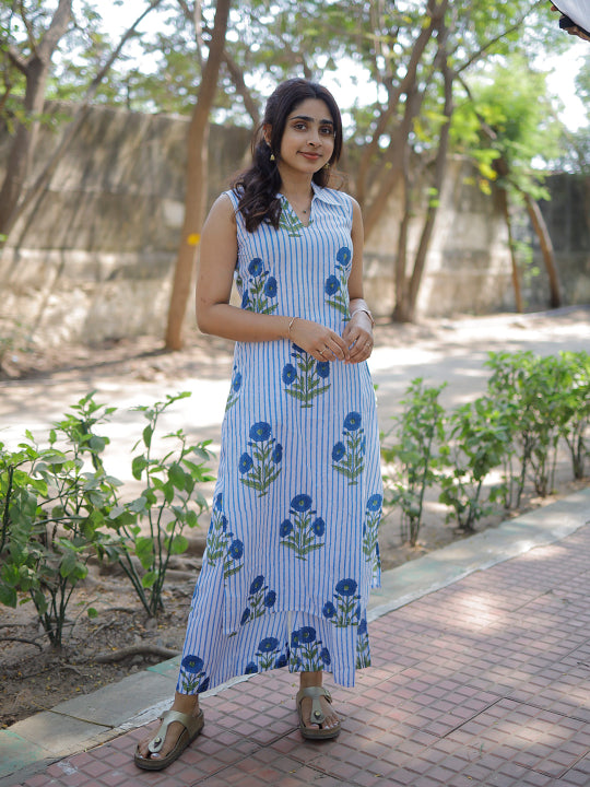 Kenisha - mughal handblock printed kurta set in blue