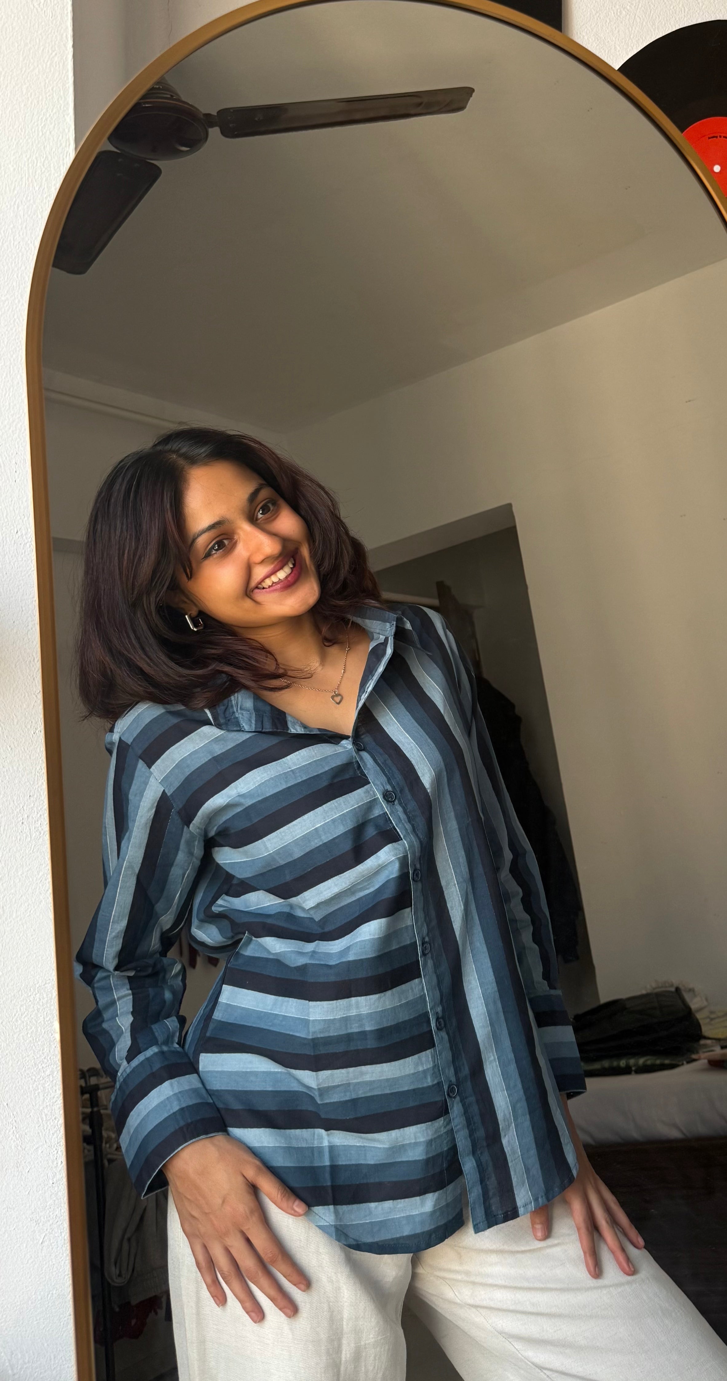 Women's shirt 1 - promenade striped cotton shirt in shades of blue