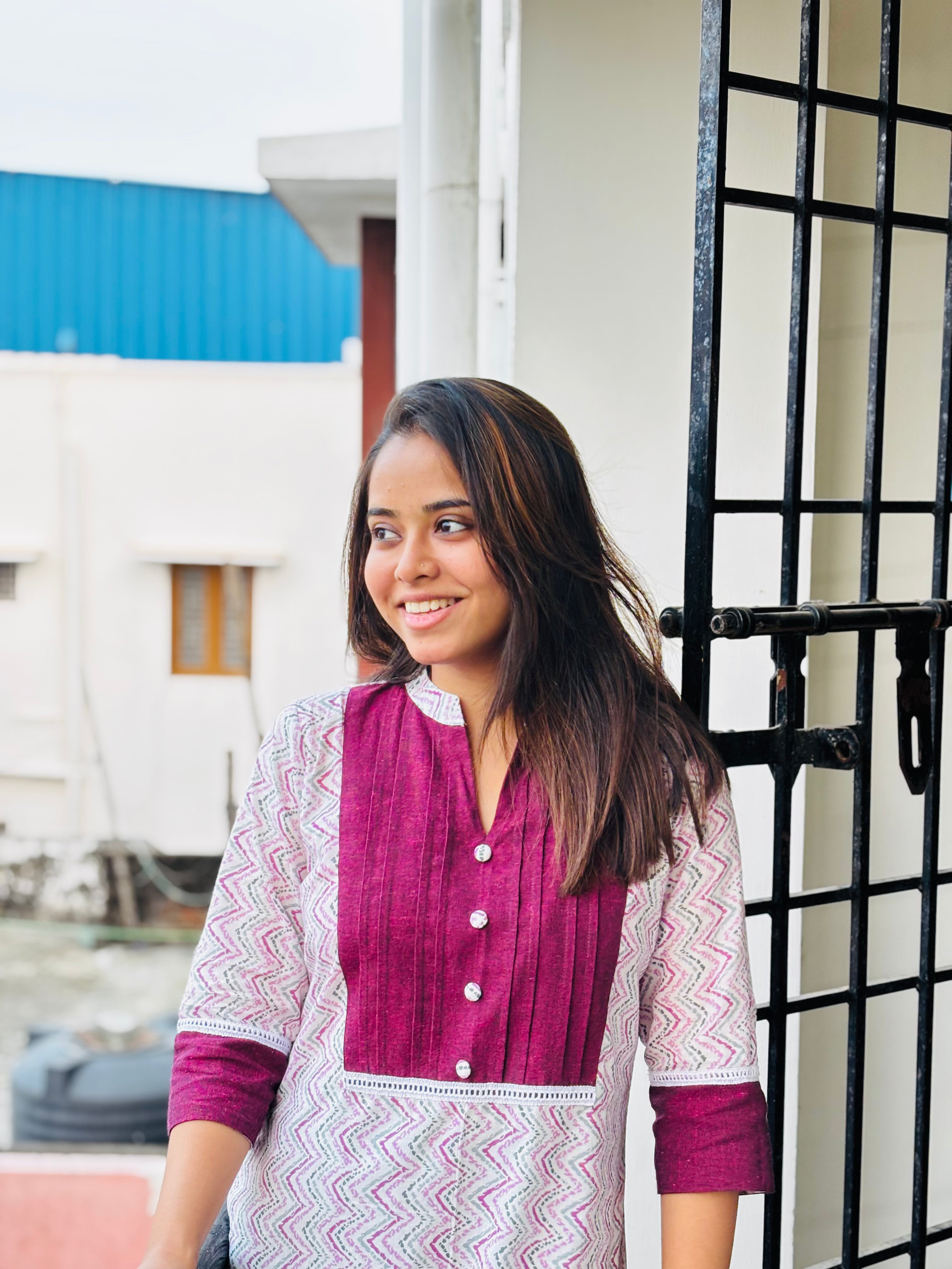 Pattern kurti 38- Handloom cotton kurti in maroon