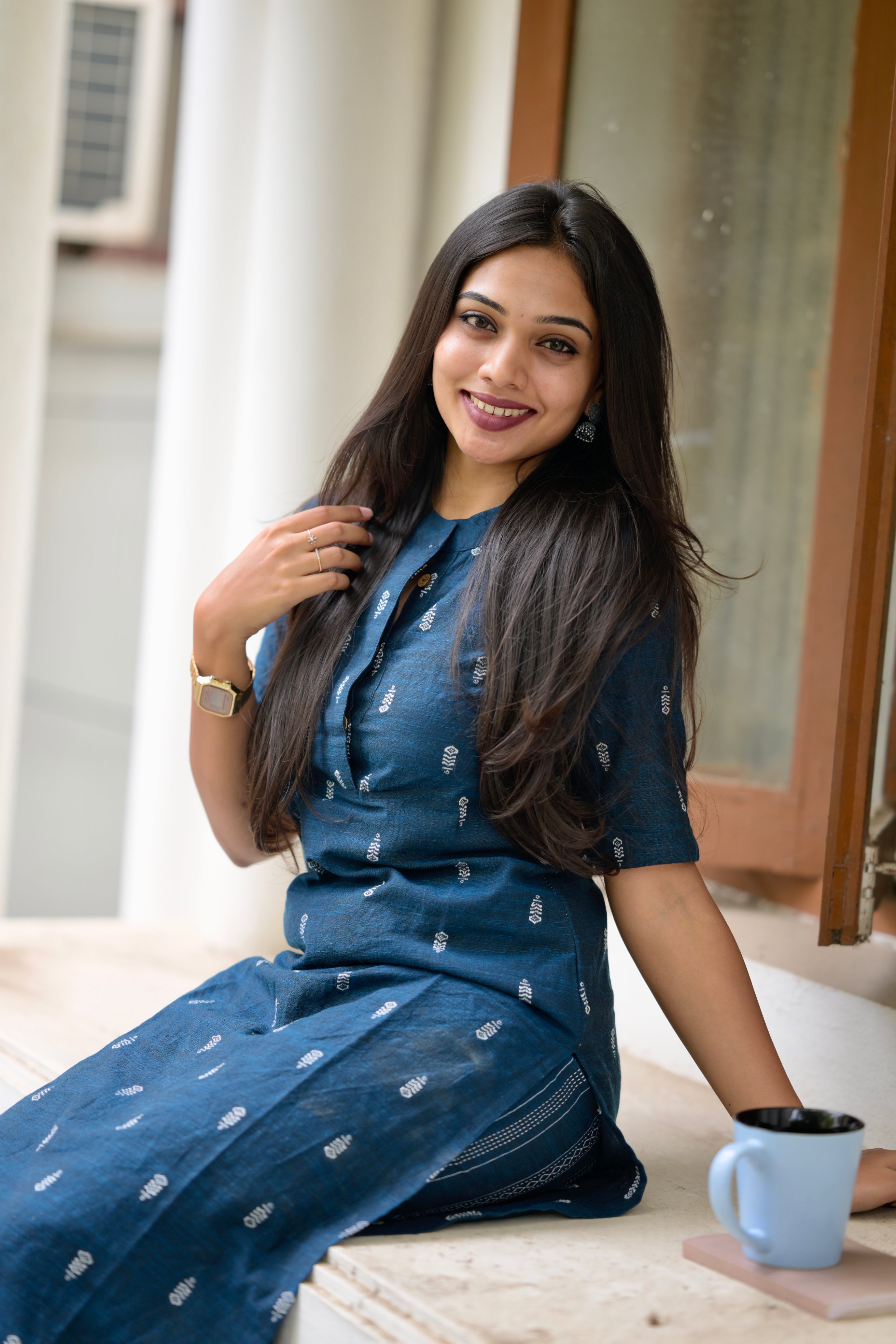 Nirvana - handloom cotton kurta set in pepsi blue