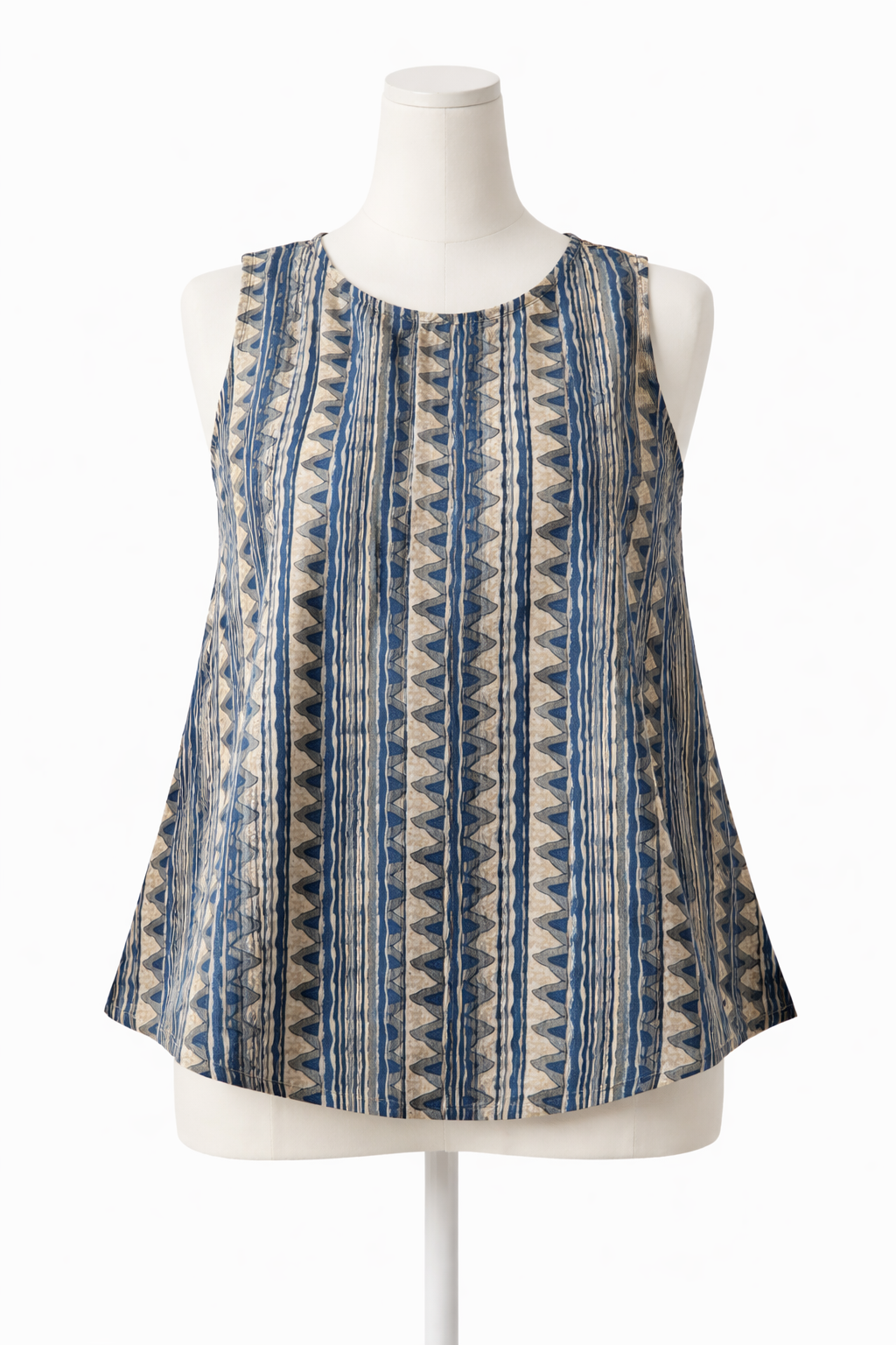 Crop top #60- handloom organic A line cotton top in blue and off white