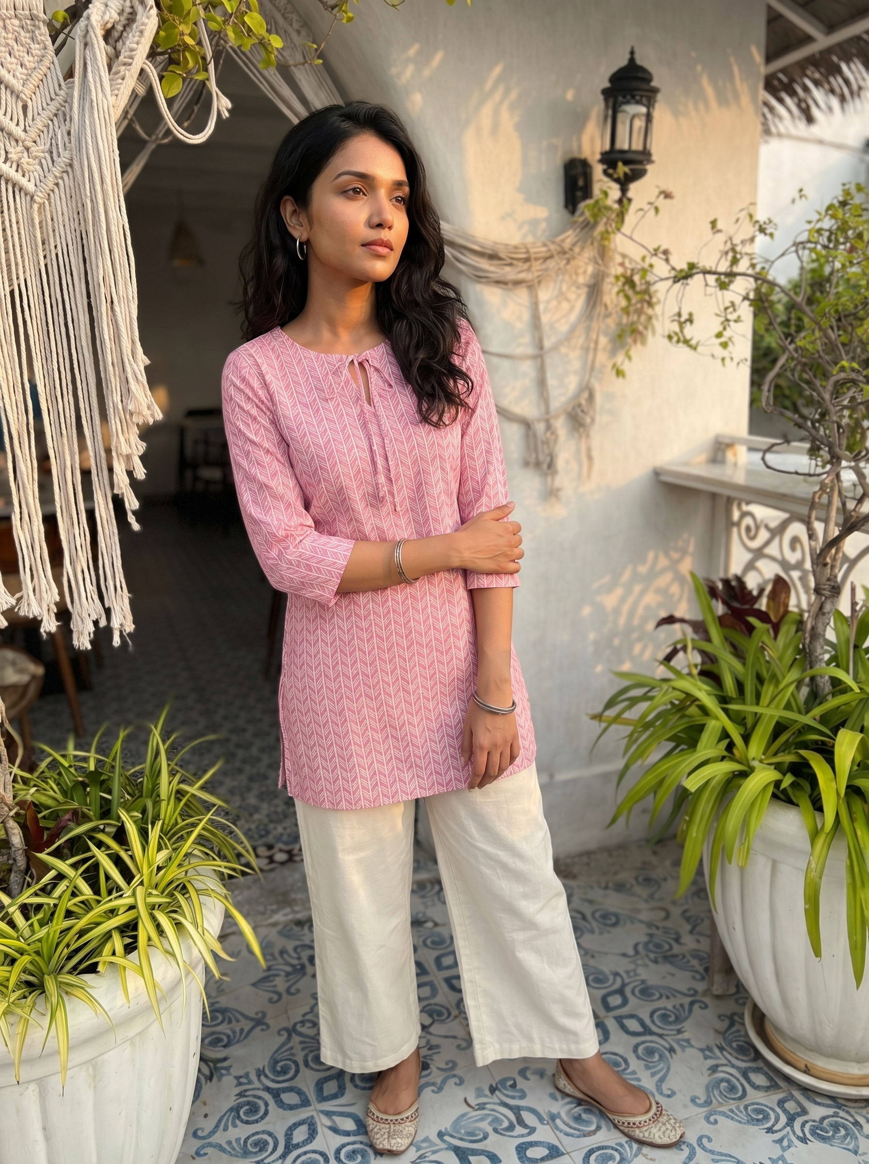 Short Kurti 35- Organic cotton short kurti in baby pink