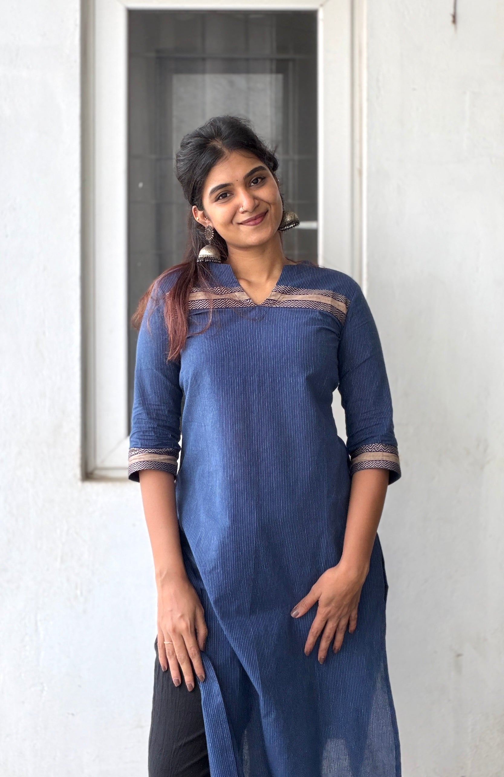 Nayanthara #22-handloom cotton kurti in blue