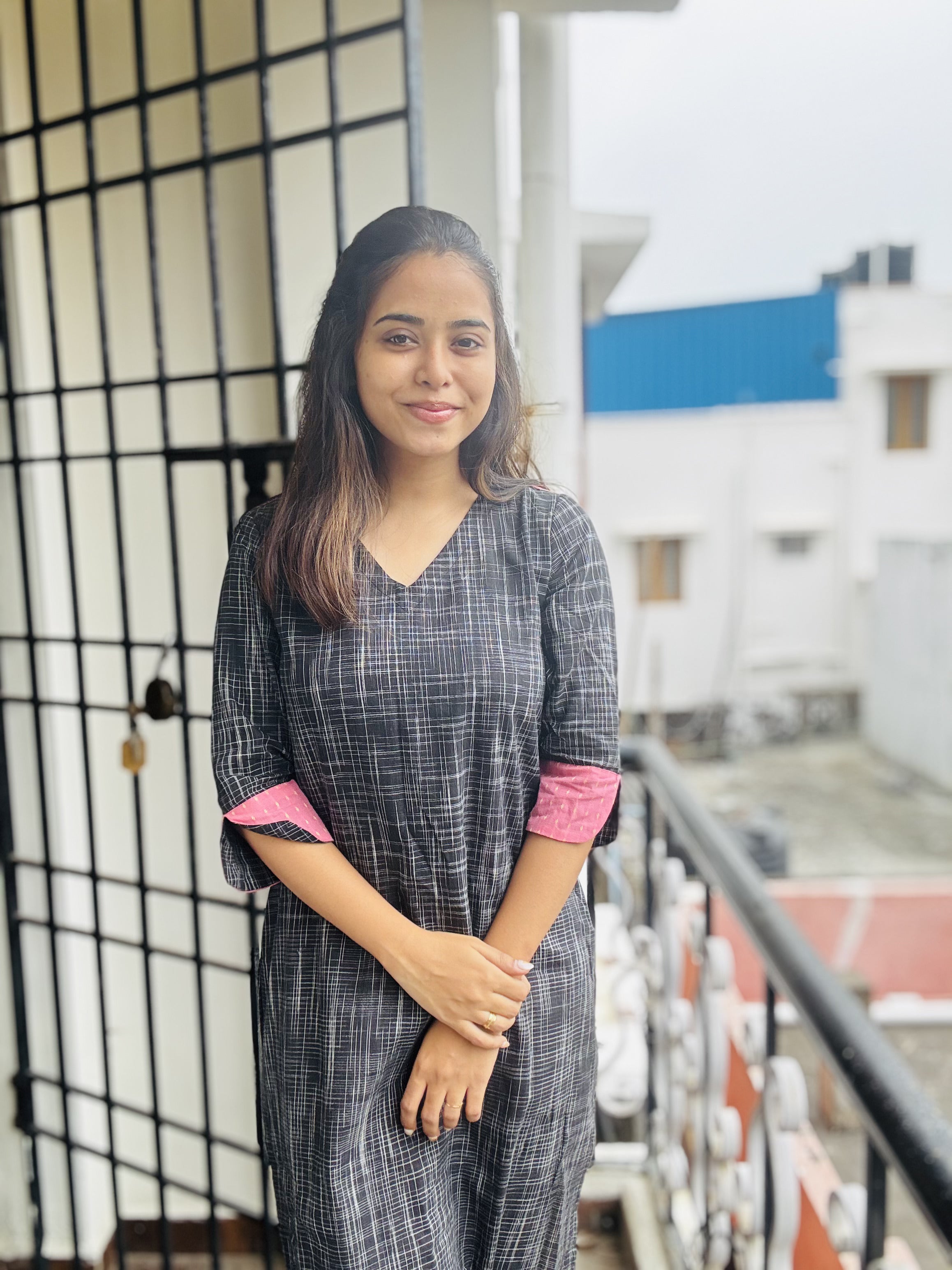 Pattern kurti 37- Handloom cotton kurti in black