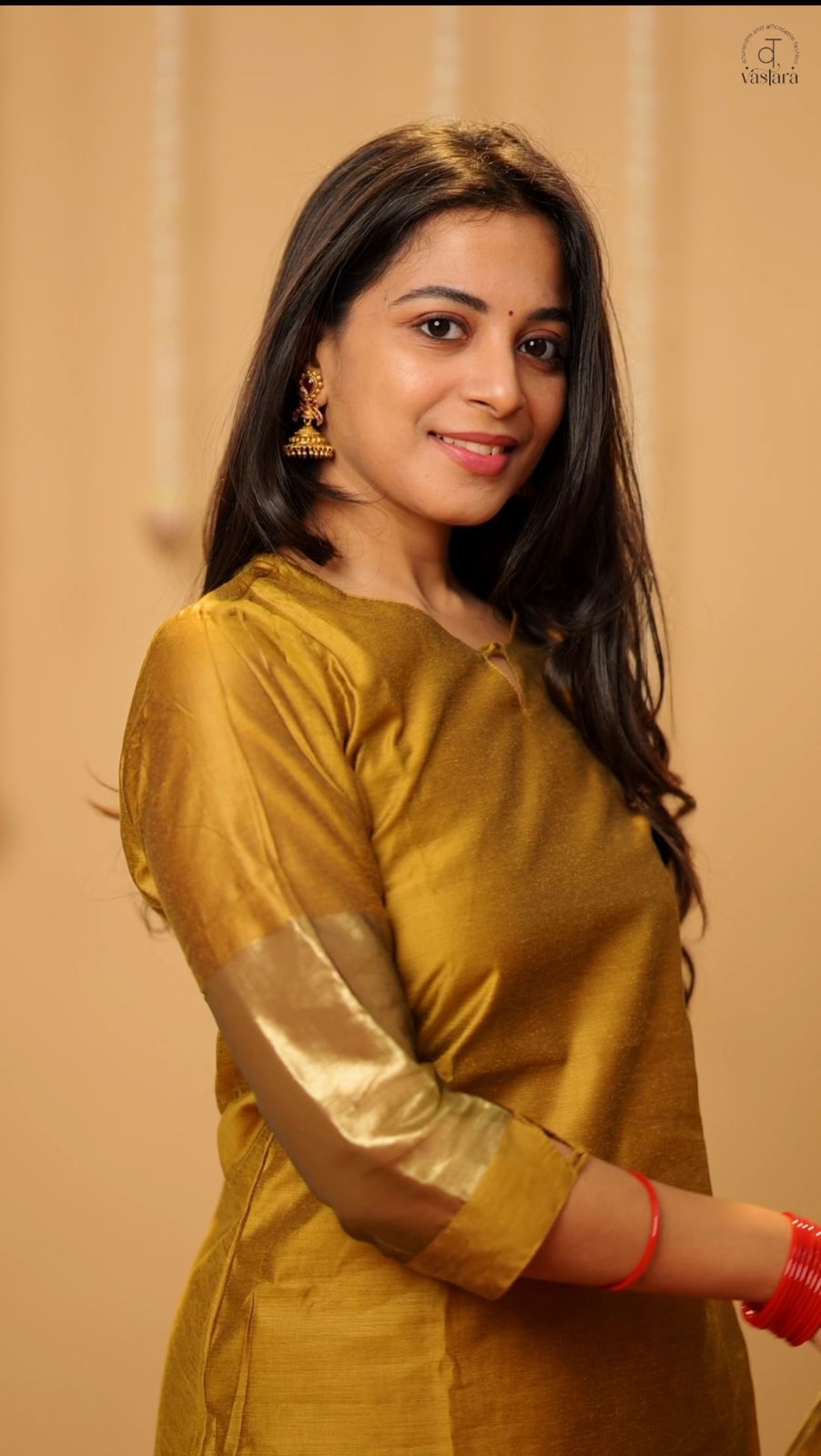 Suhasini (gold ) - semi banarasi silk suit set with striped dupatta in gold and pink