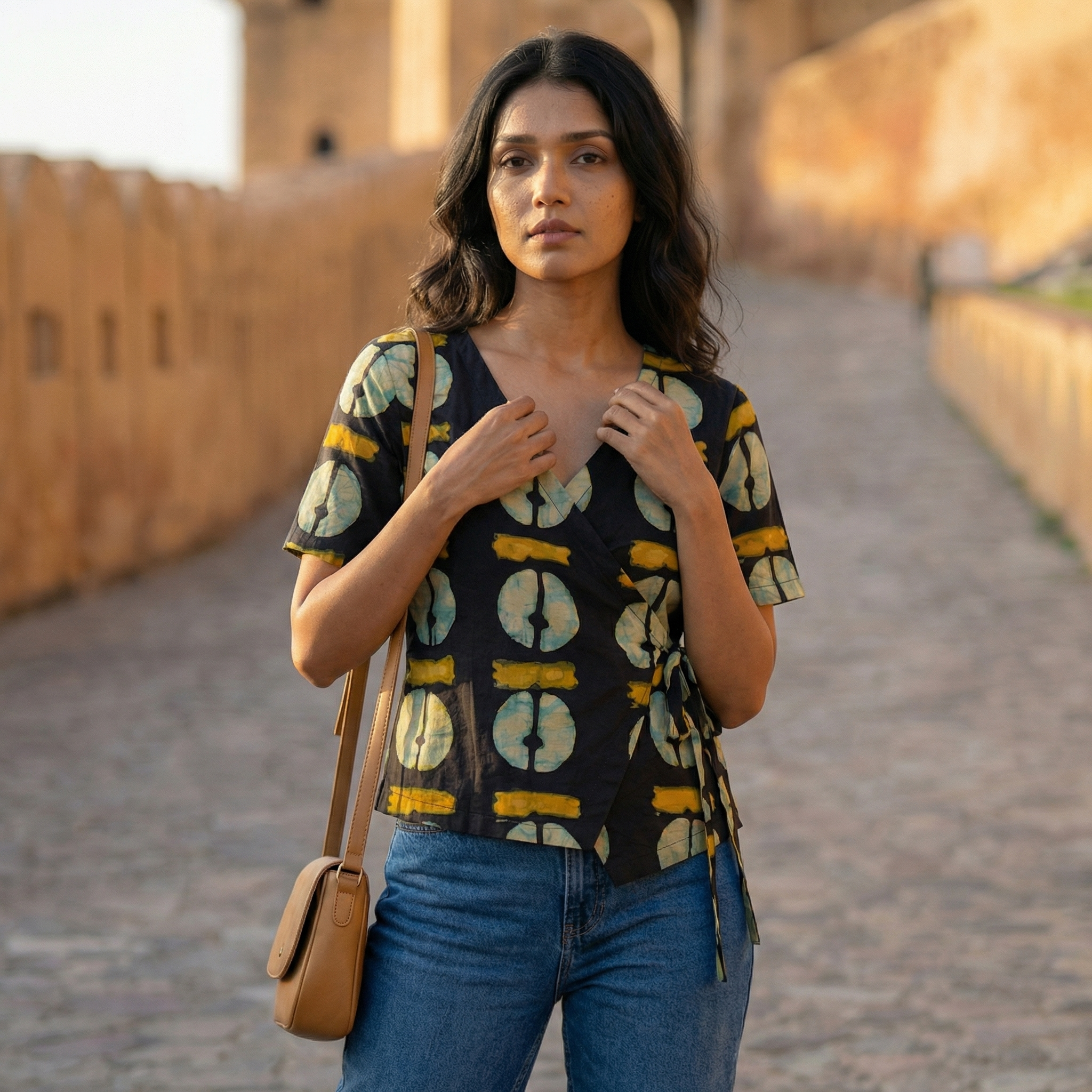 Crop top #93- handloom organic wrap on cotton top in black