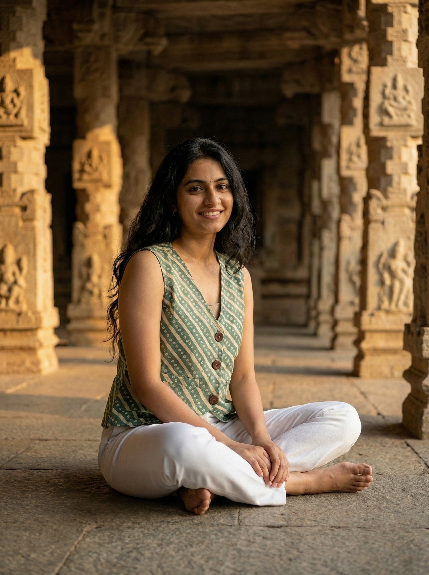 Crop top #37- handloom organic cotton top in green& beige