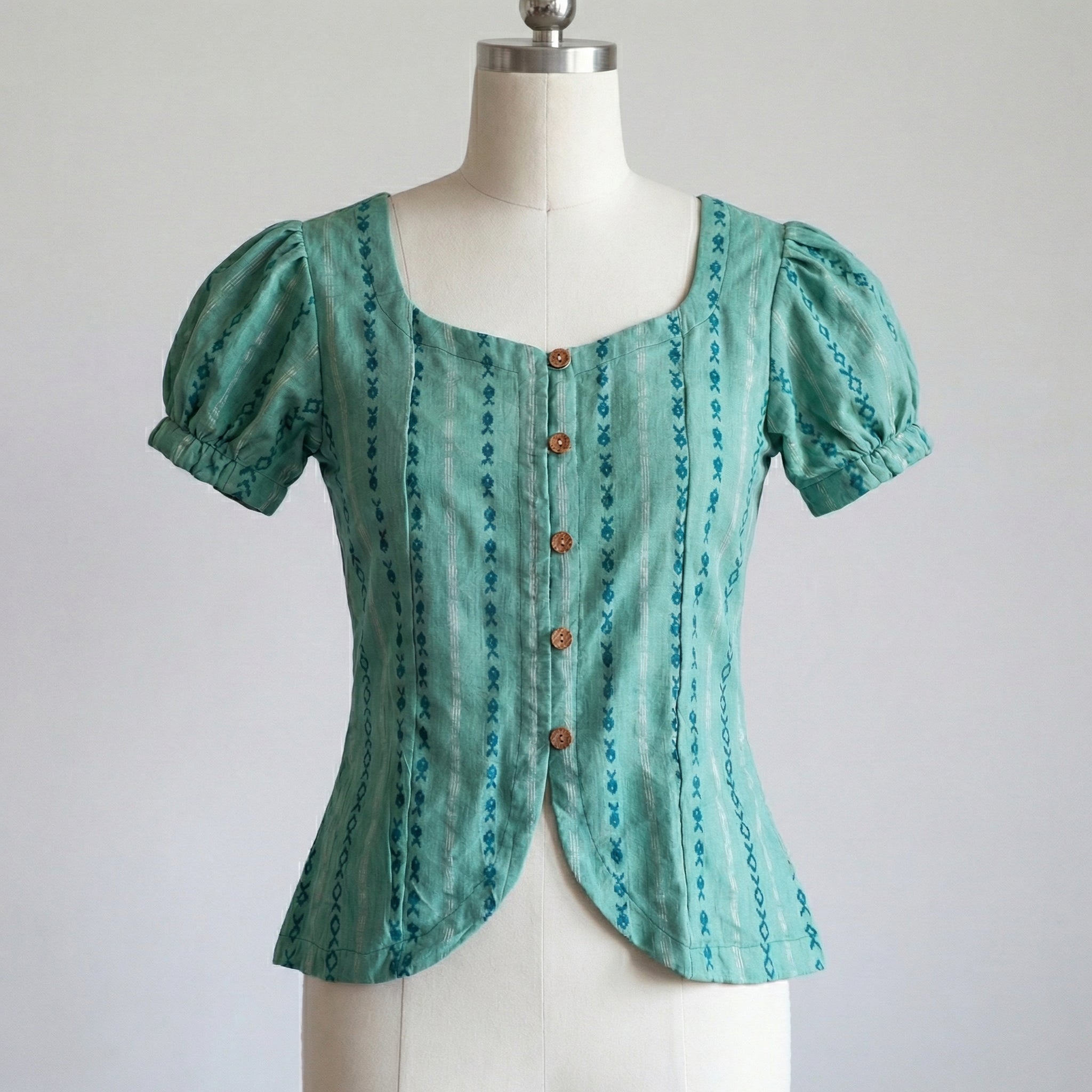 Crop top #71- handloom puff hand organic cotton top in sea green