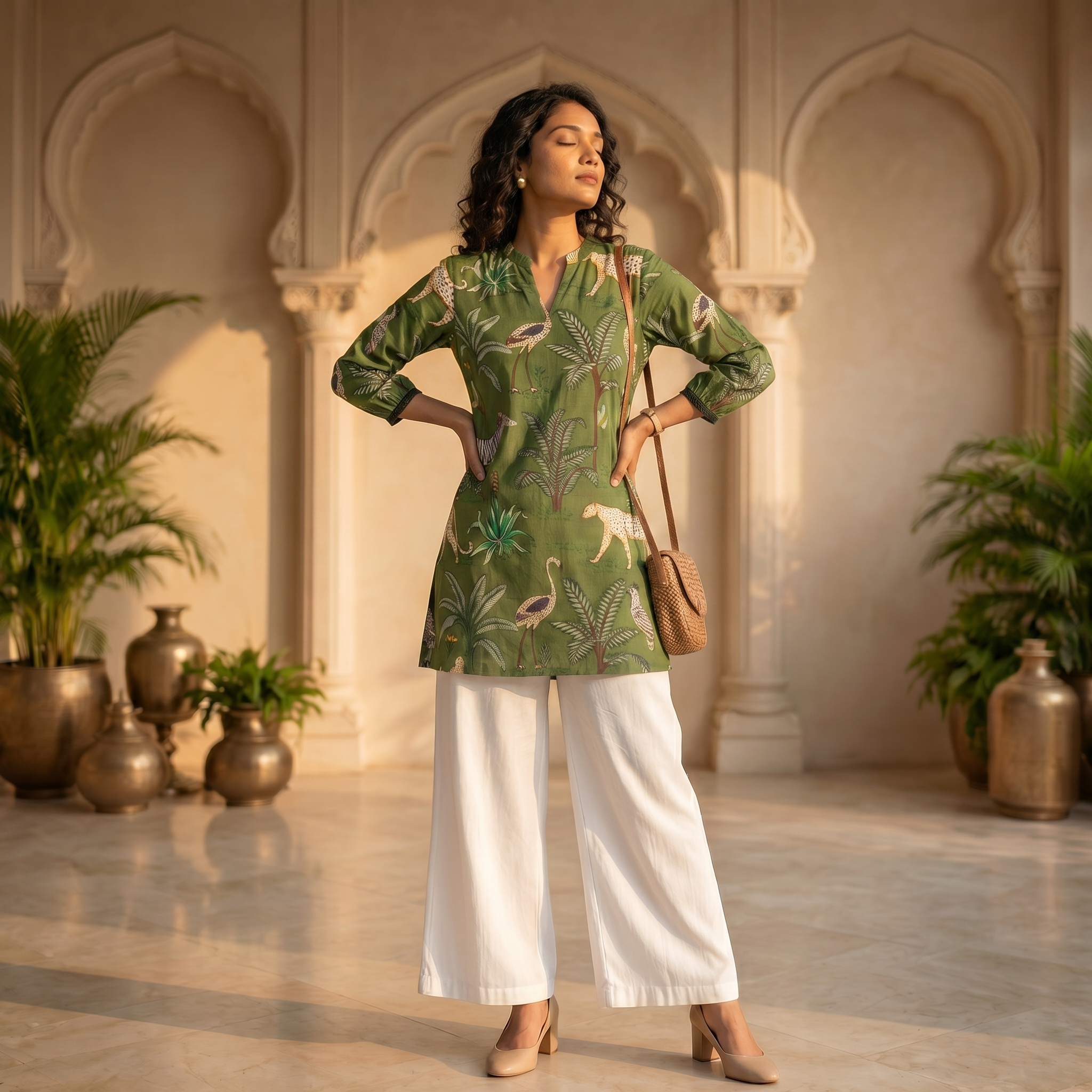 Short Kurti 30- Organic cotton short kurti in green