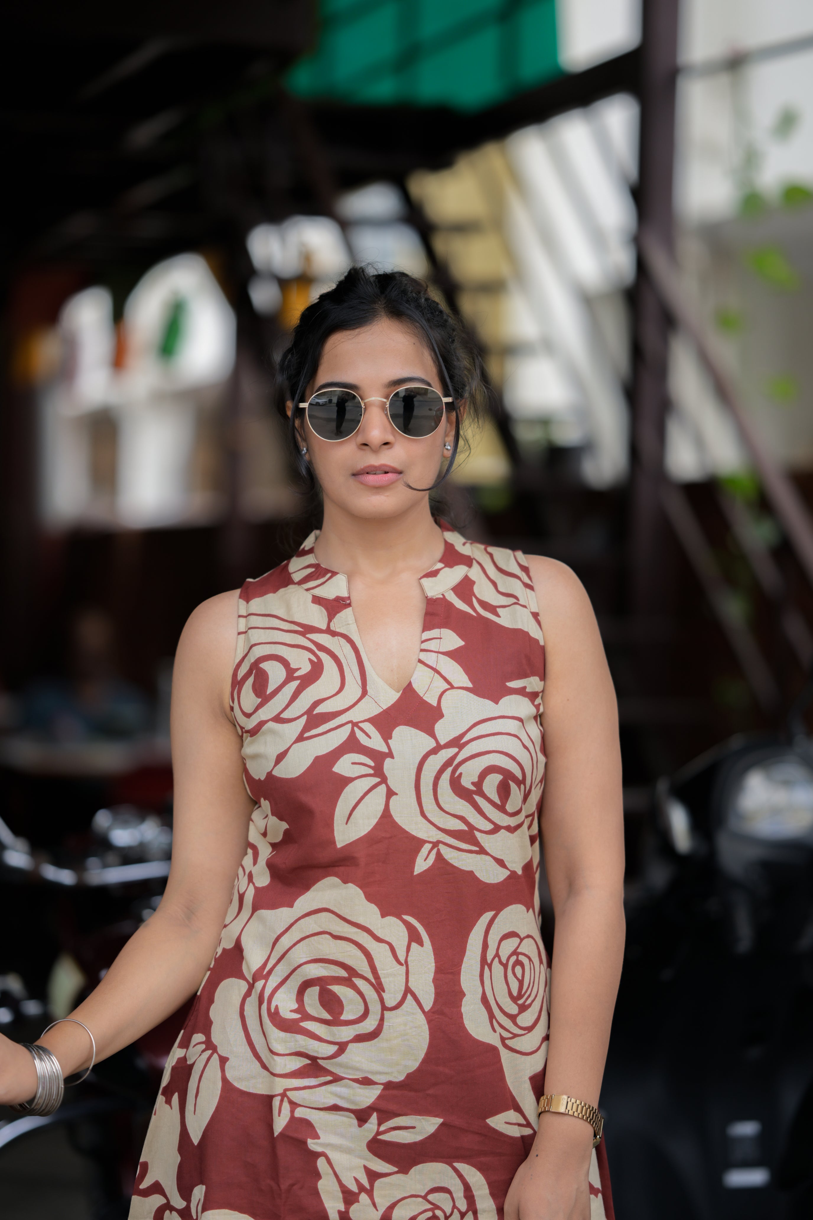 Taara (red) -  floral handblock A line organic cotton kurta set in red