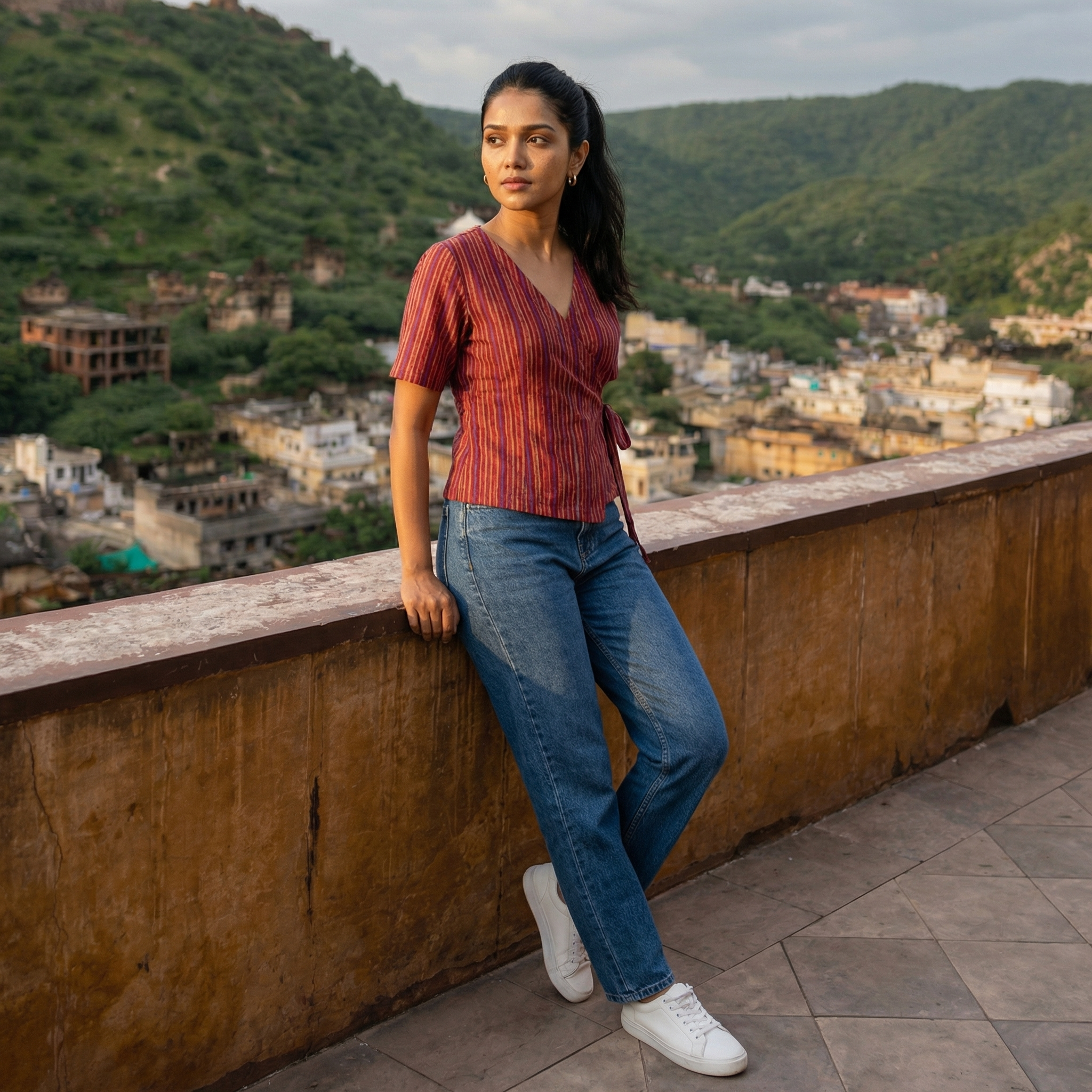 Crop top #99- handloom organic wrap on cotton top in berry red