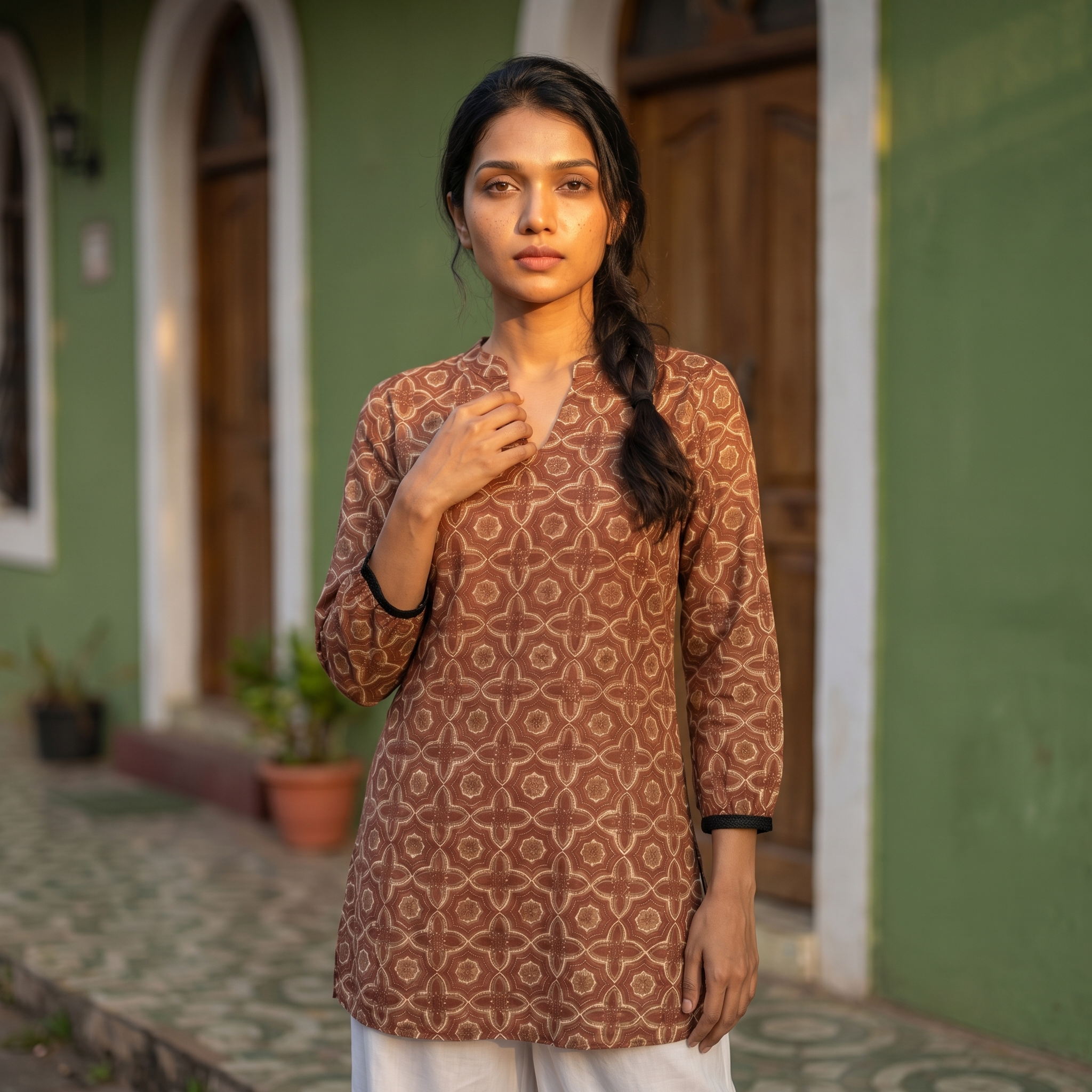Short Kurti 33- Organic cotton short kurti in rust brown
