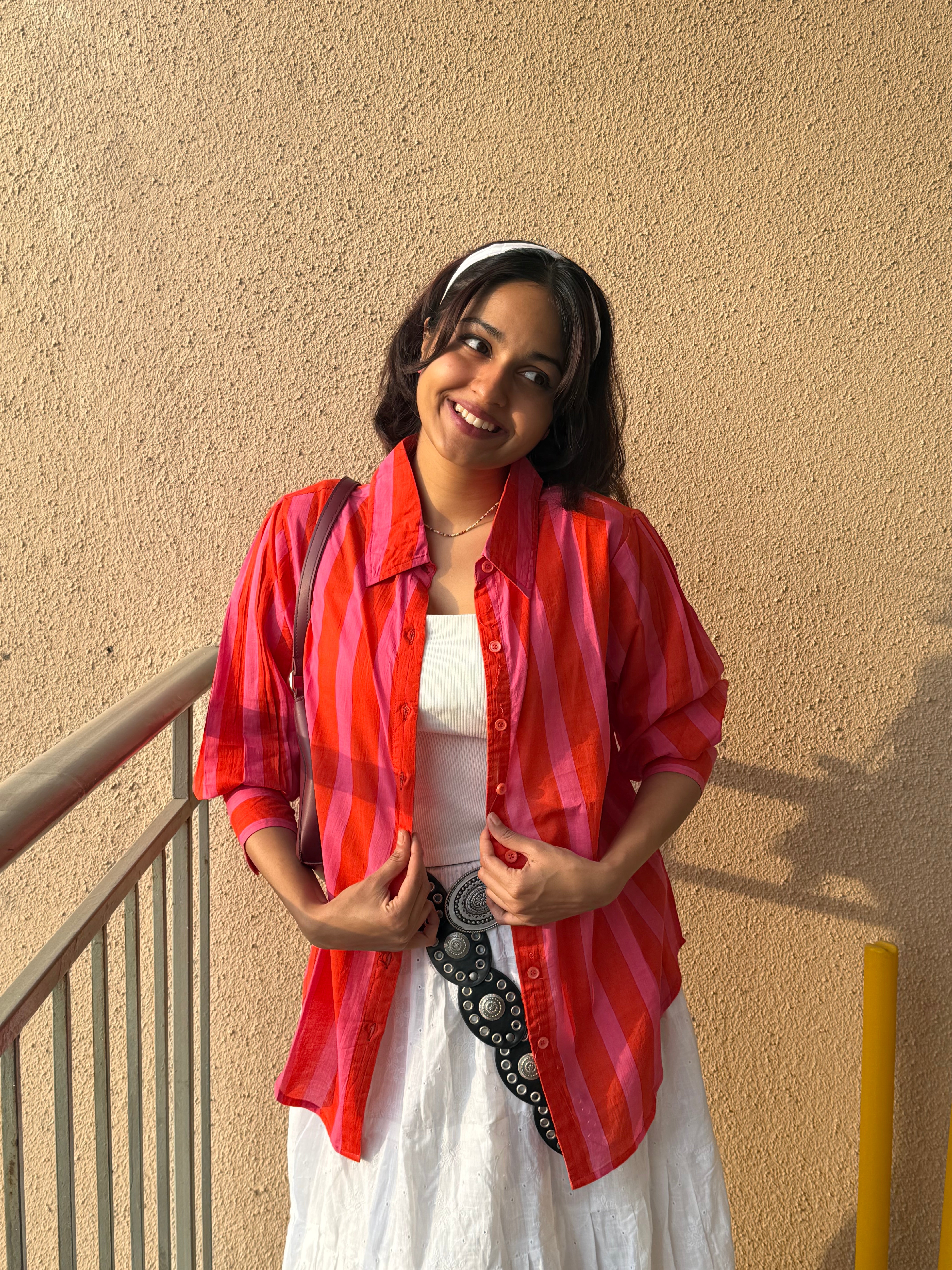 Women's shirt 3 - promenade striped cotton shirt in pink and red