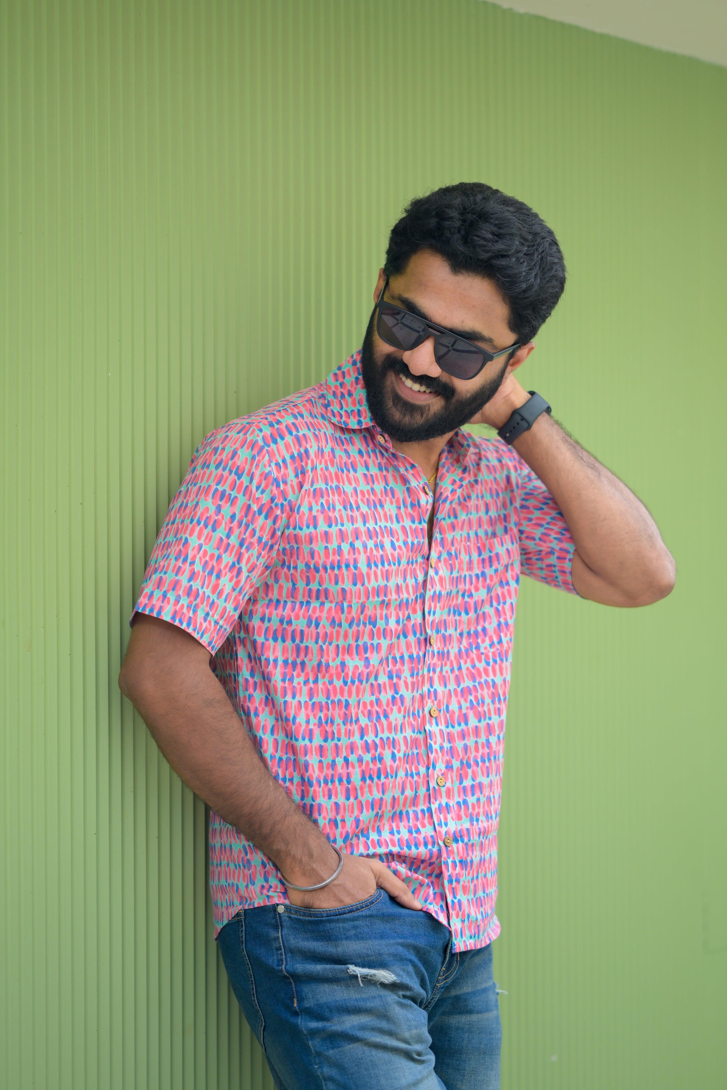 Shirt - 29 - abstract handblock printed organic cotton shirt in pink