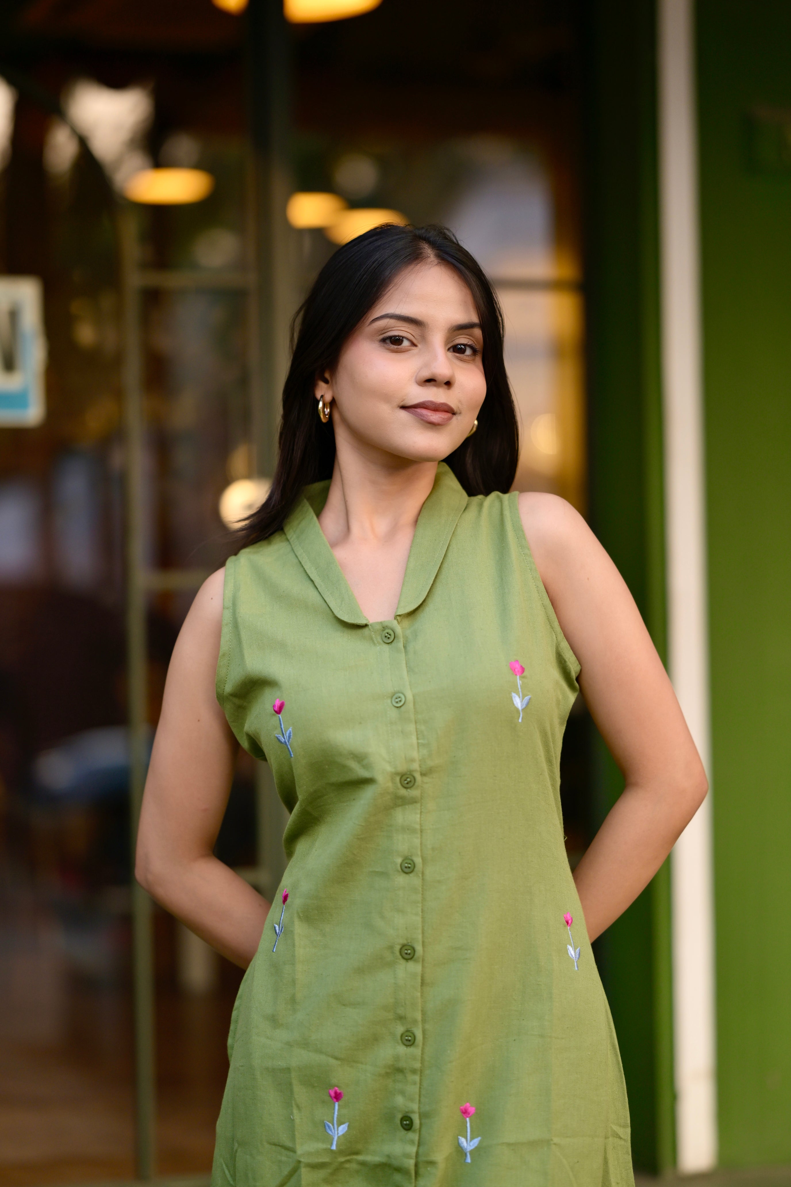 Embroidered dress 2 - pure flex handloom cotton dress with embroidery in green
