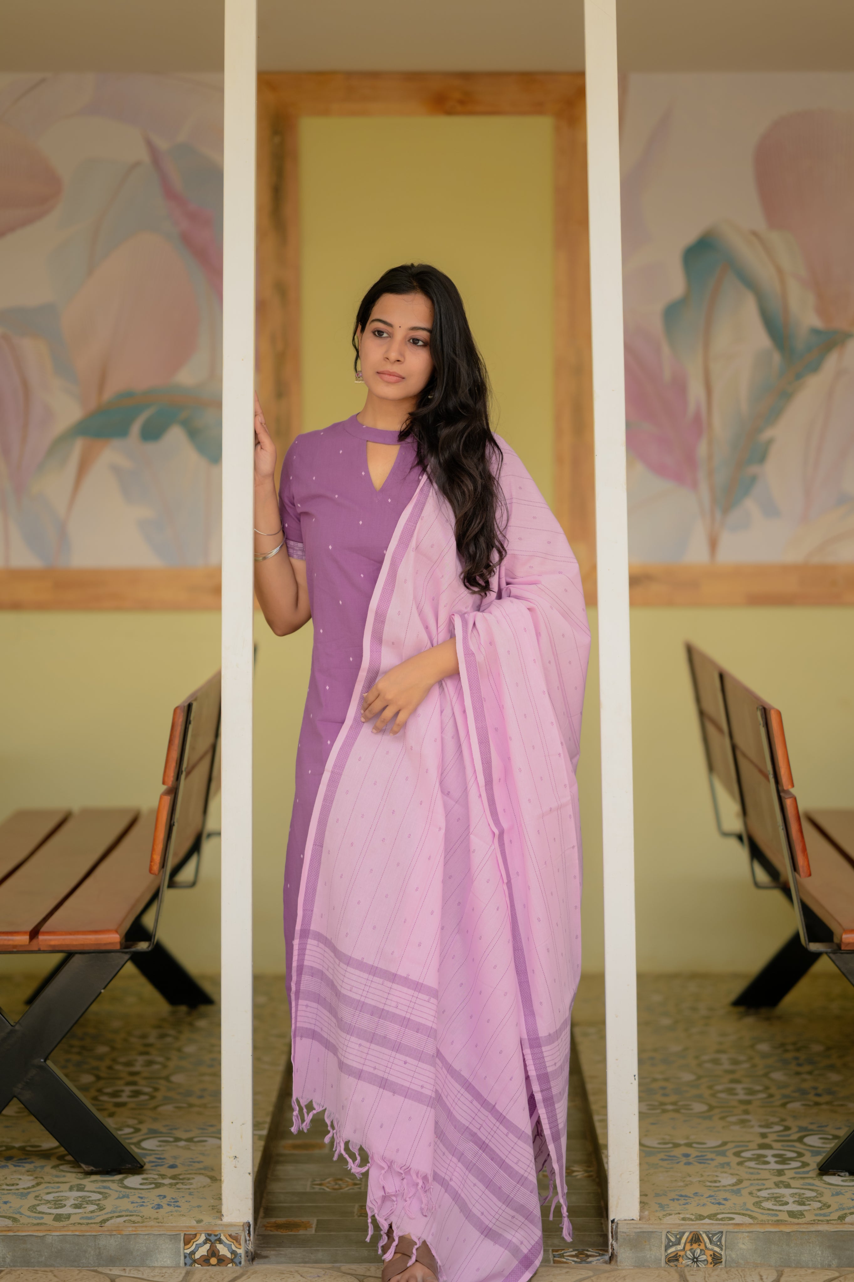 Snigdha (purple) - handloom cotton suit set in purple