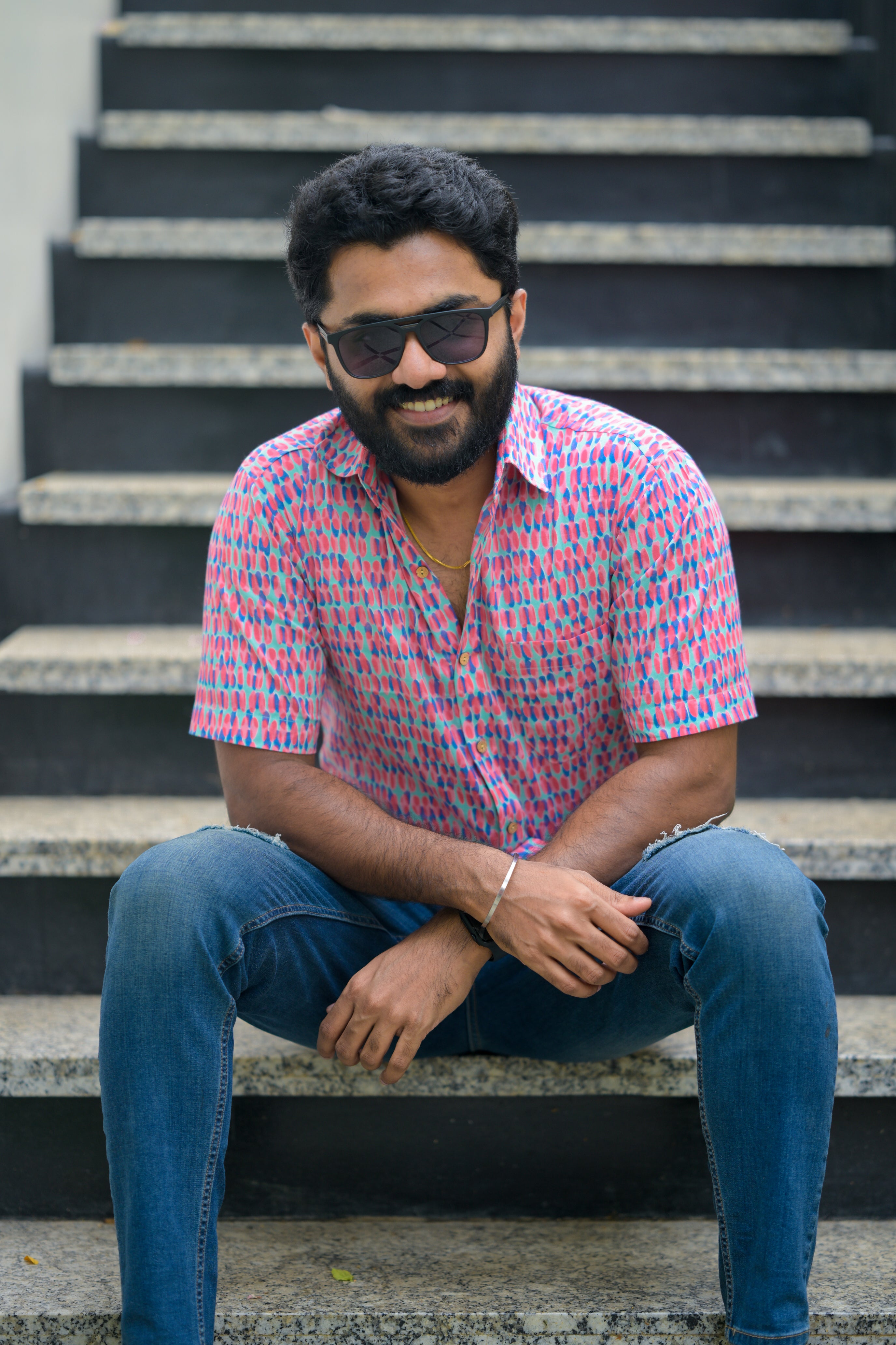 Shirt - 29 - abstract handblock printed organic cotton shirt in pink