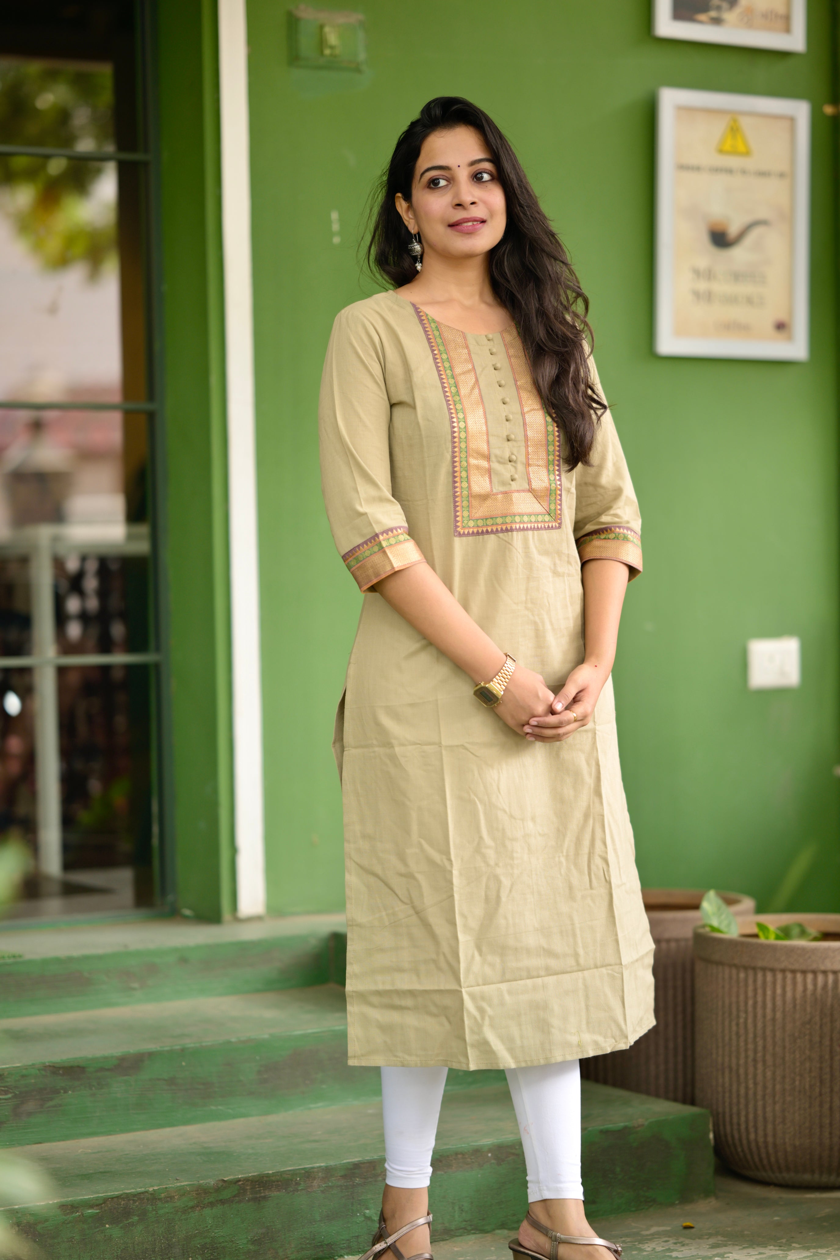 Nayanthara #10 -handloom cotton kurti in olive green