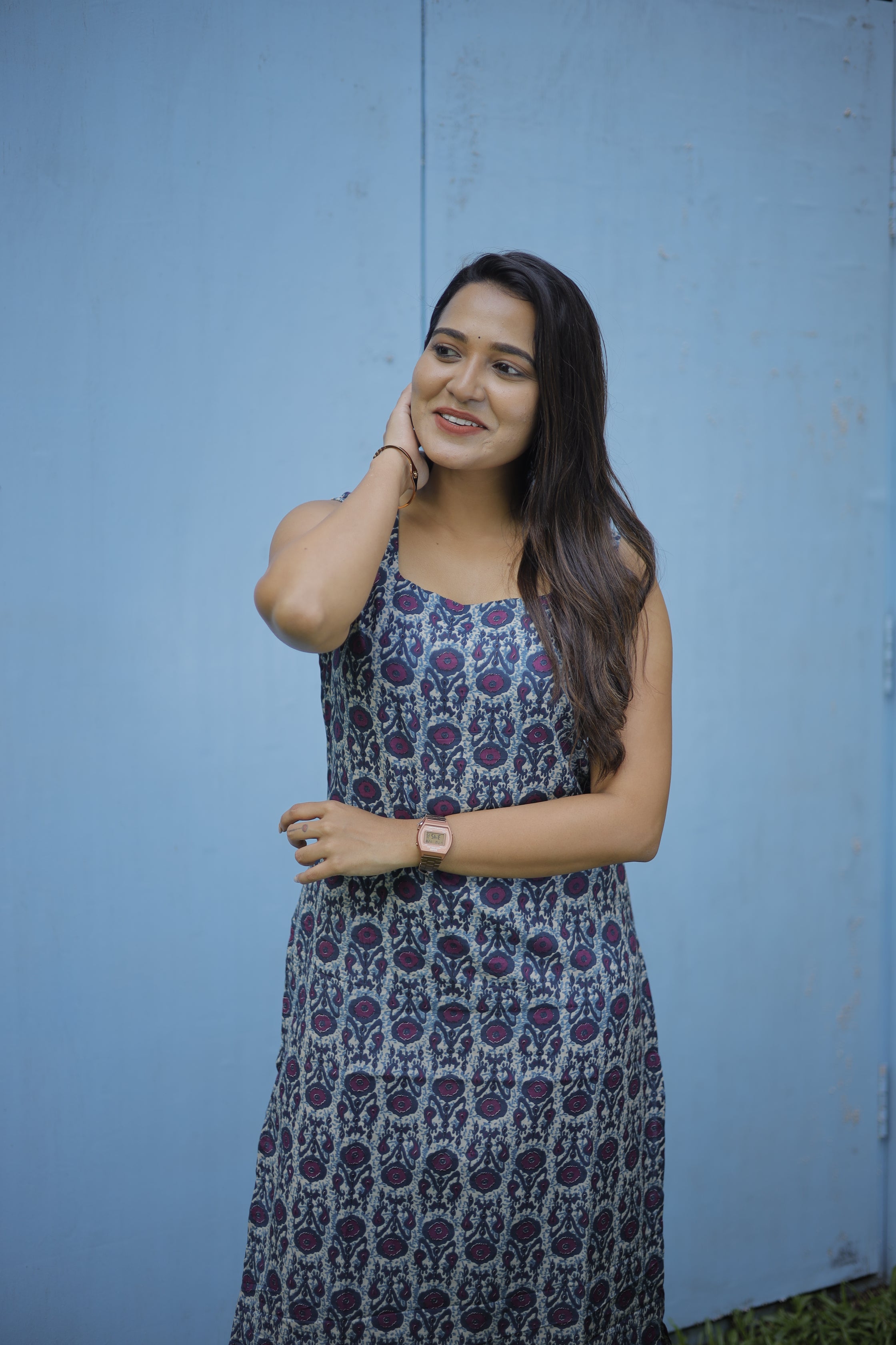 Kurti -108 floral hand block printed cotton kurti in blue