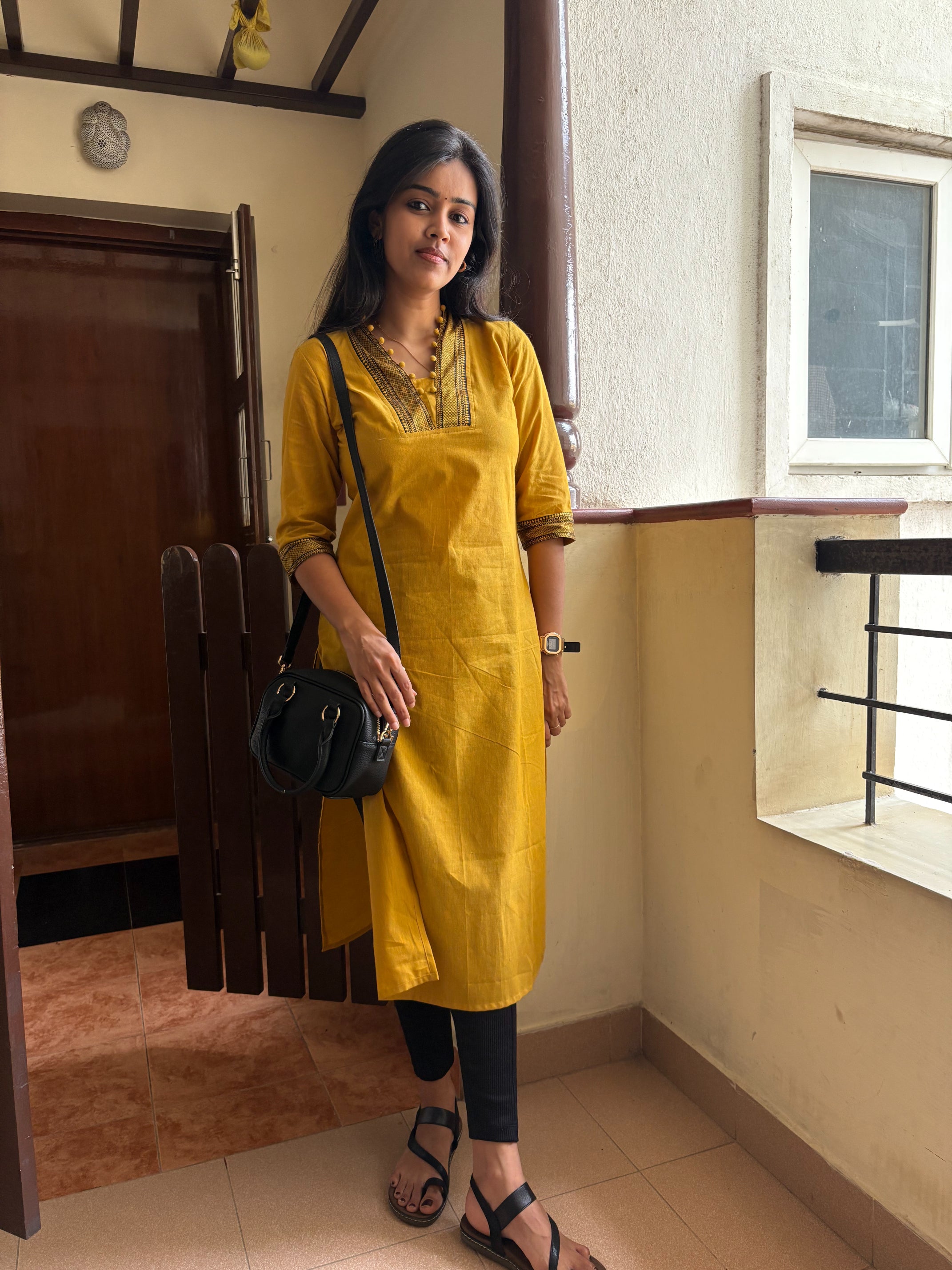 Nayanthara #17-handloom cotton kurti in mustard yellow