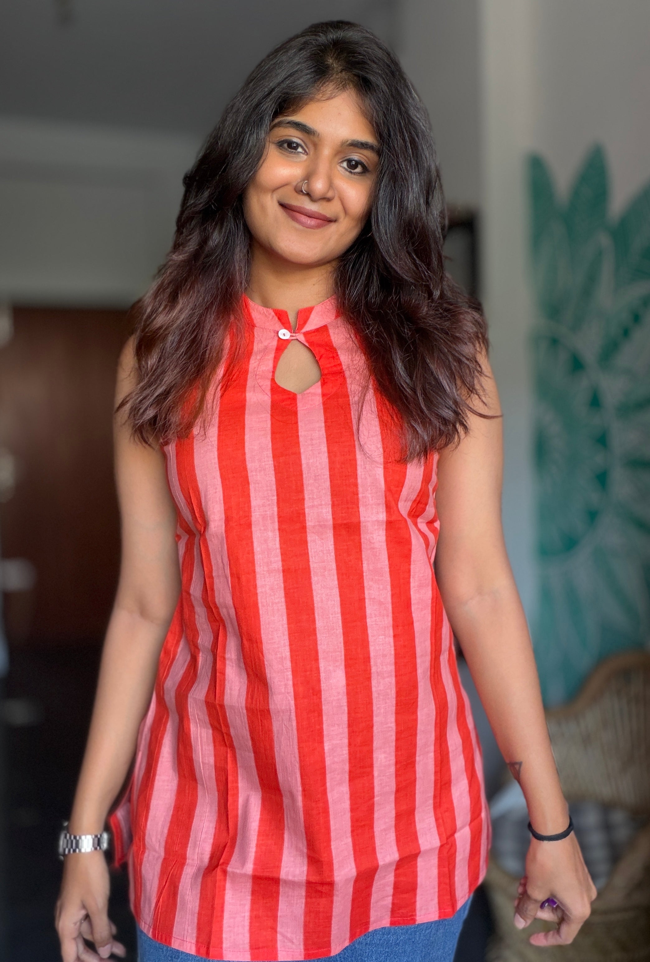 Short Kurti 21 - Organic cotton short kurti in red and pink