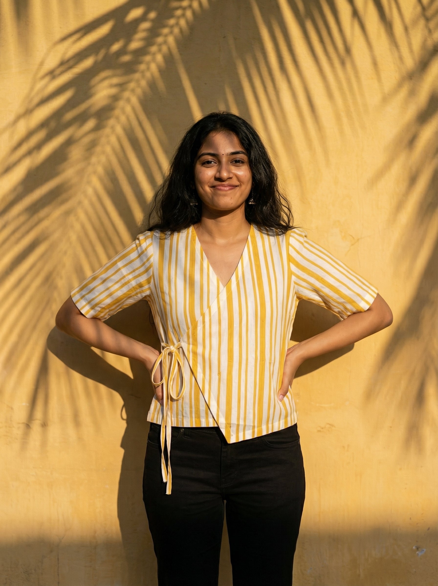 Crop top #28- handloom organic cotton top in yellow & white
