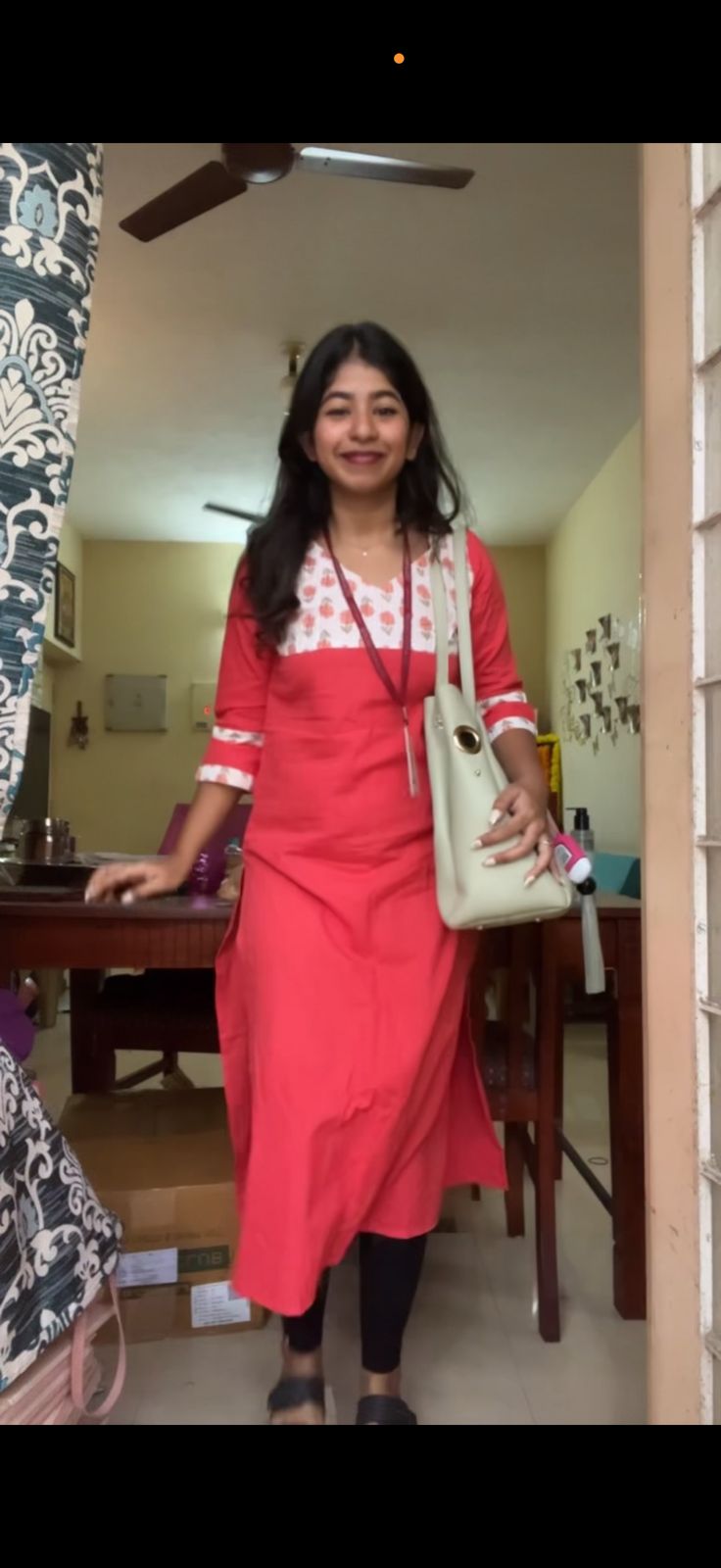 Pattern kurti 42- Handloom cotton kurti in red