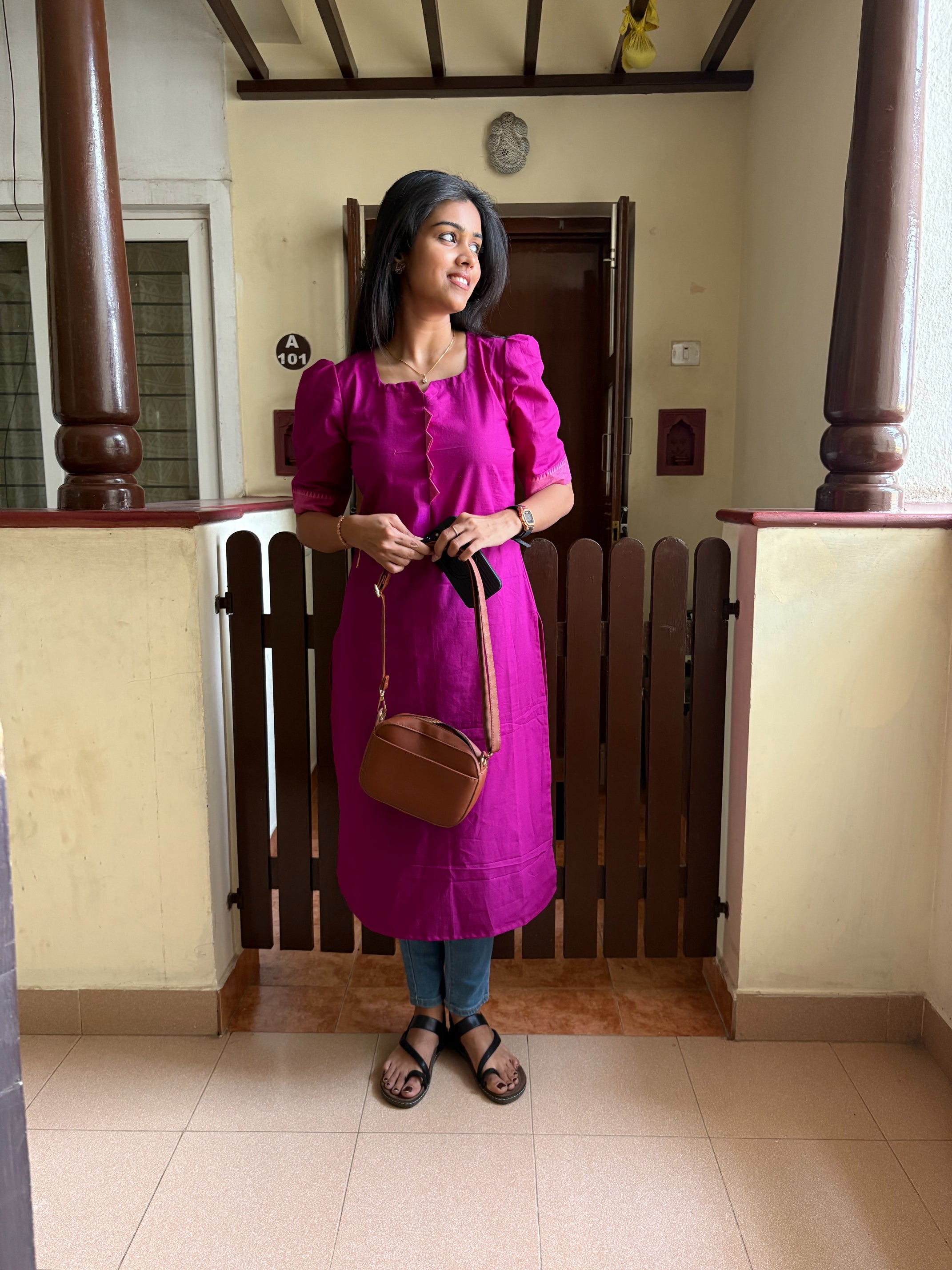 Nayanthara #16-handloom cotton kurti in dark pink