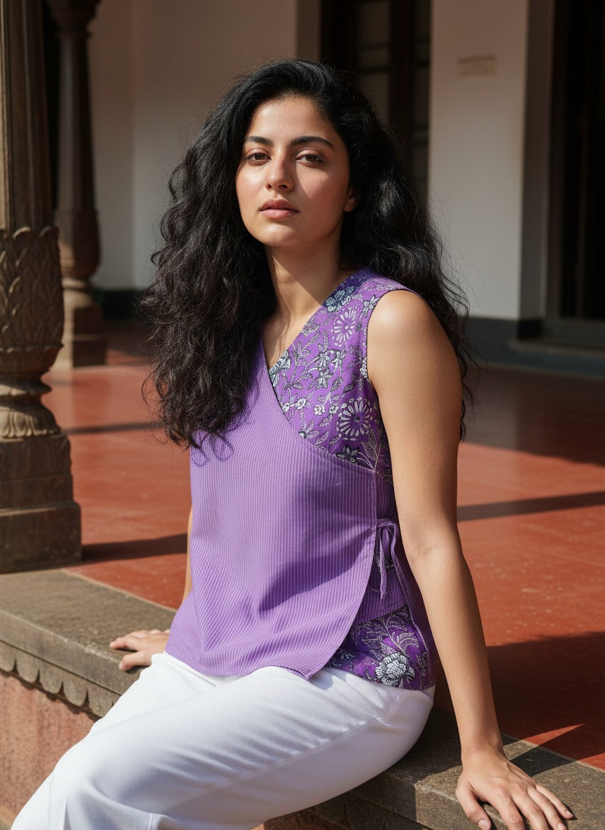 Crop top #3 - floral printed organic top in purple