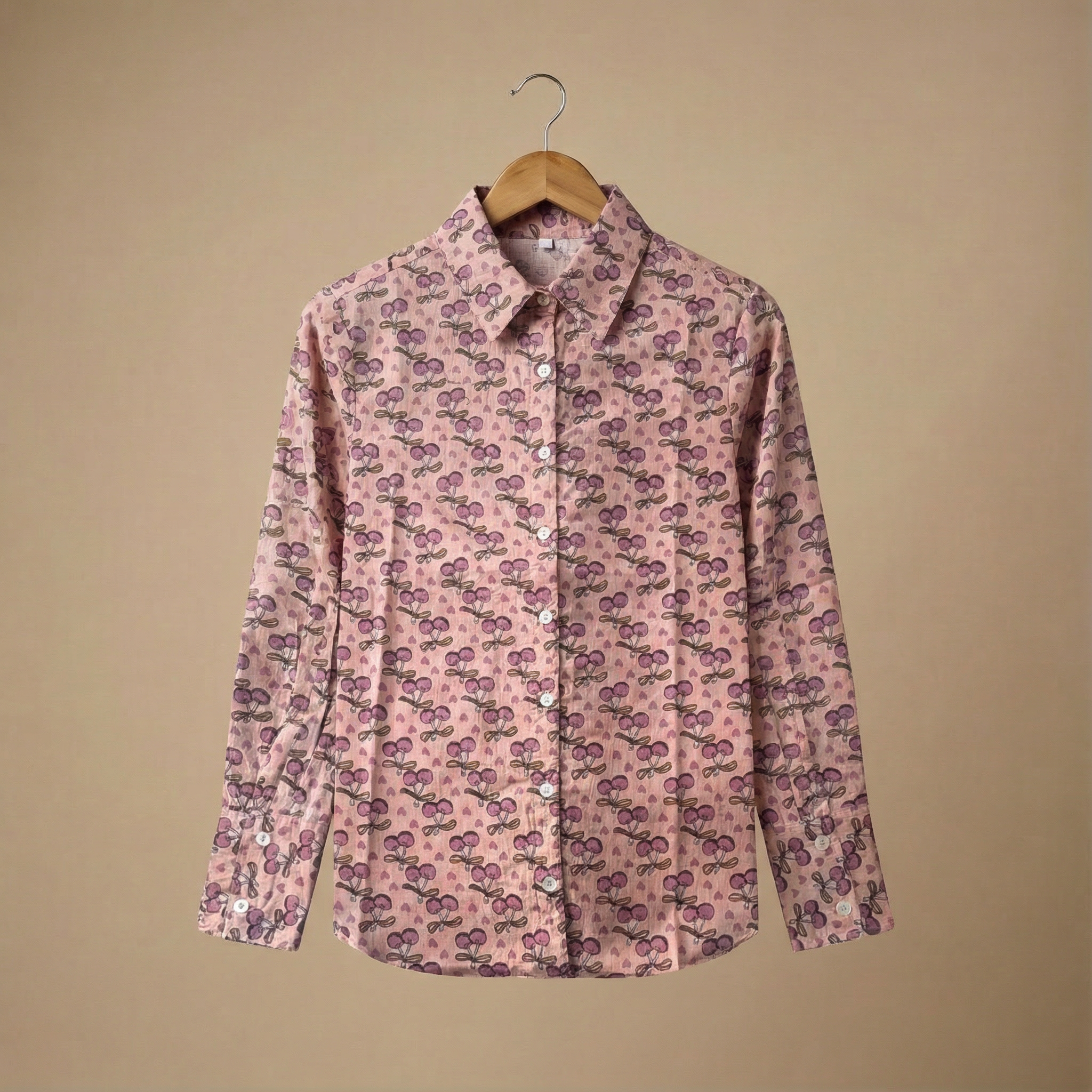 Women's shirt 22- Floral printed organic cotton shirt in pink