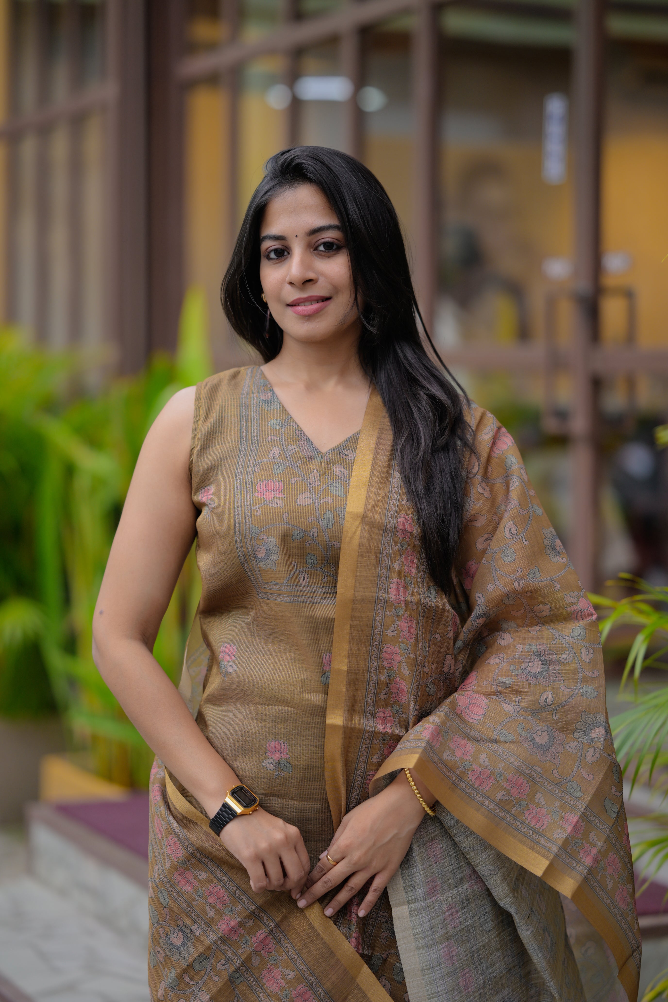 Pravethika (mehendi green) pure tussar tissue silk kurta with dupatta in mehendi green