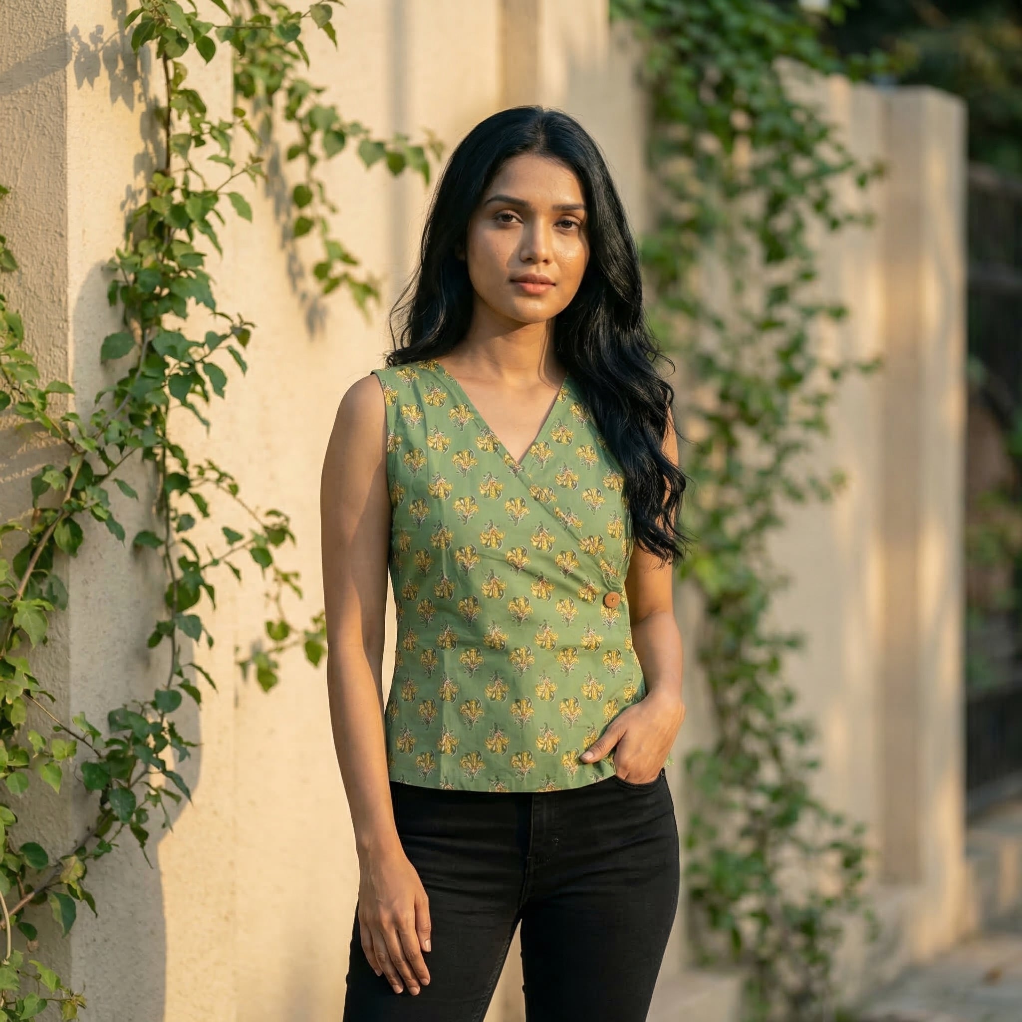 Crop top #91- handloom organic cotton top in sage green