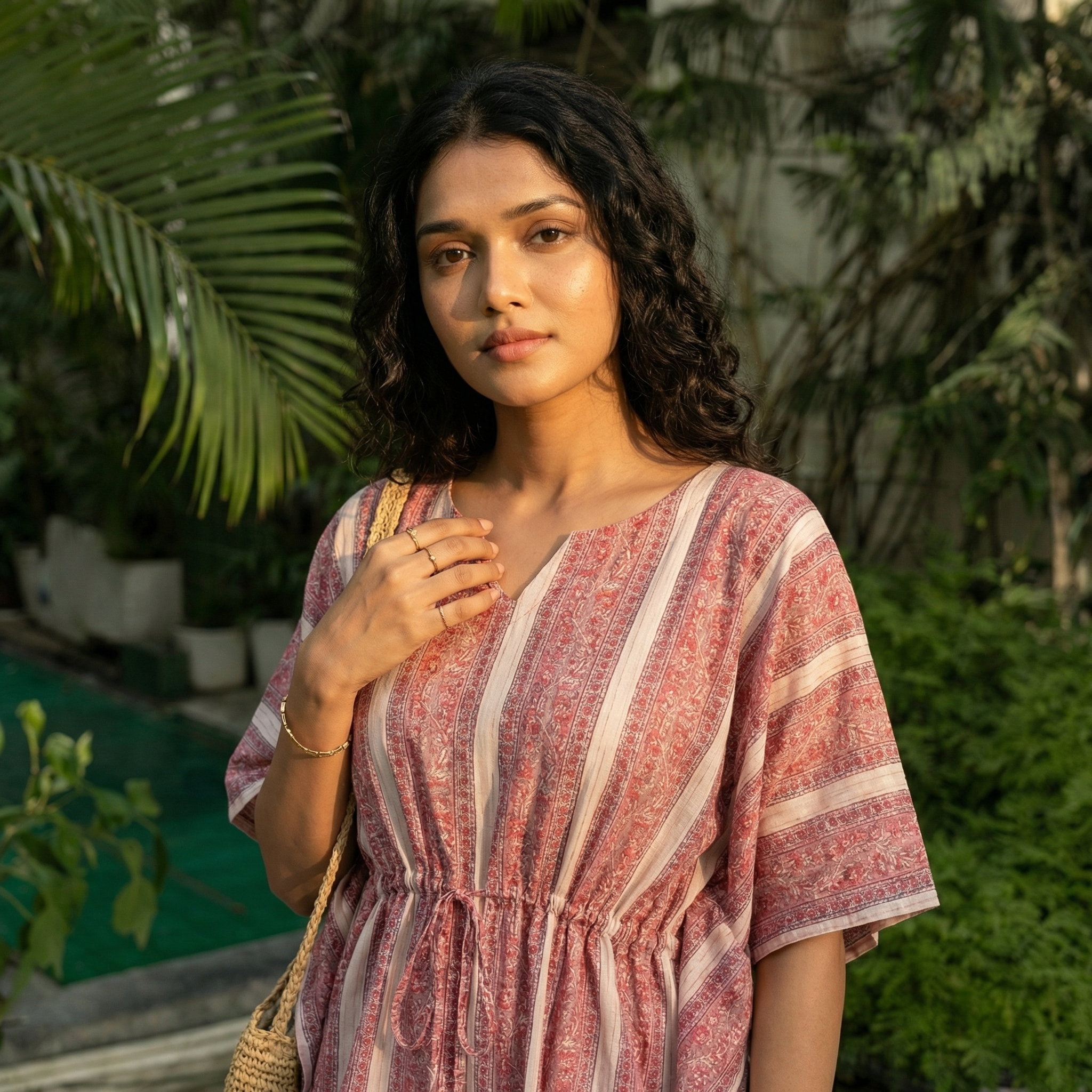 Kaftan Top #23- Paisley motif printed organic cotton kaftan top in pink