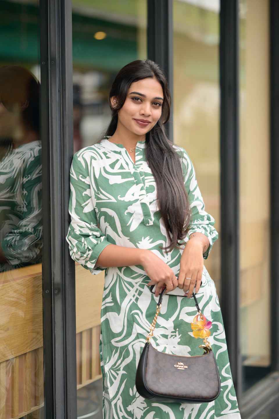 Prarthna ( green ) - abstract printed A line cotton flex kurta set in pastel green