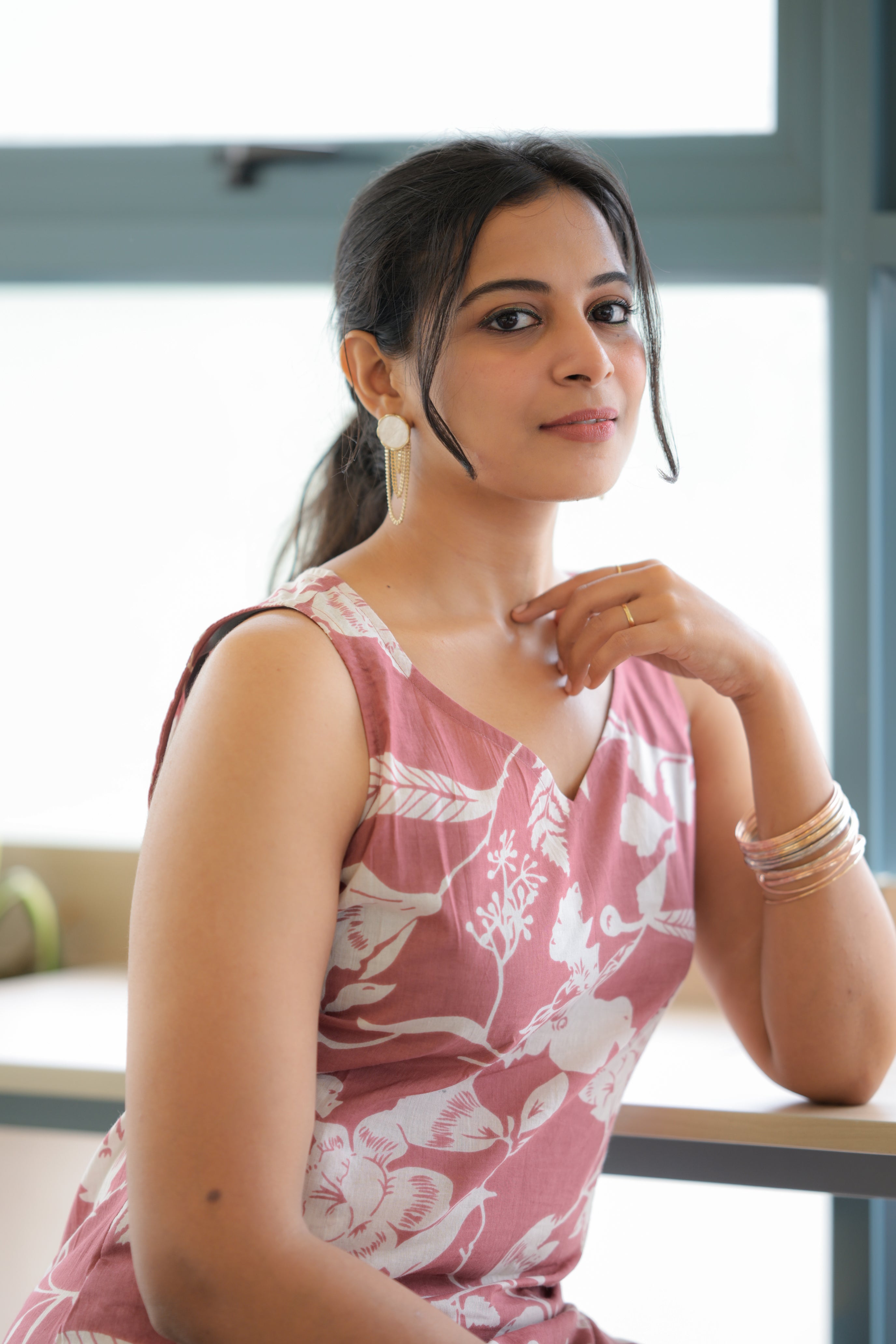 Taara (peach) - floral handblock organic cotton kurta set in peach