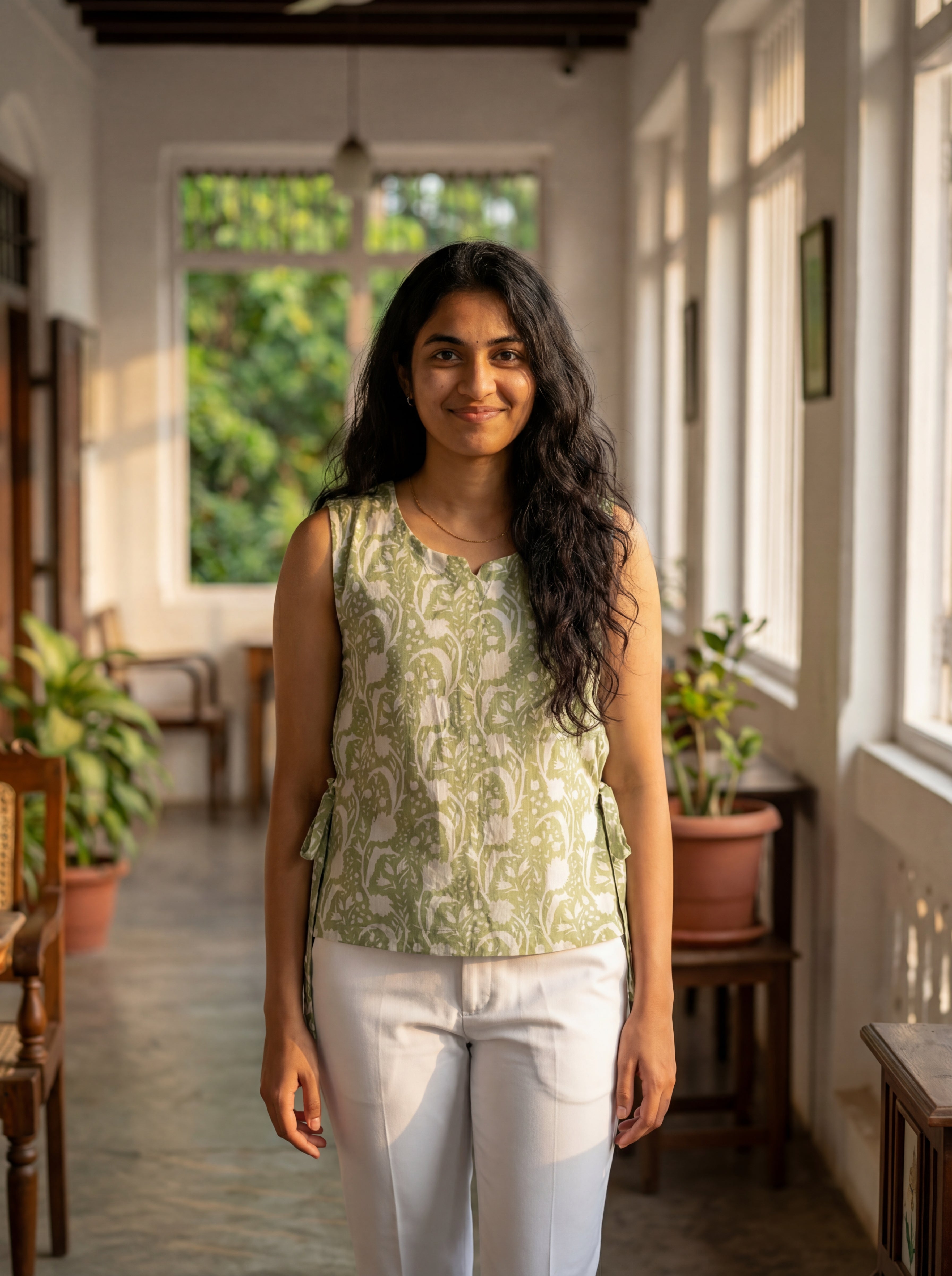 Crop top #49- handloom organic cotton top in light green and white