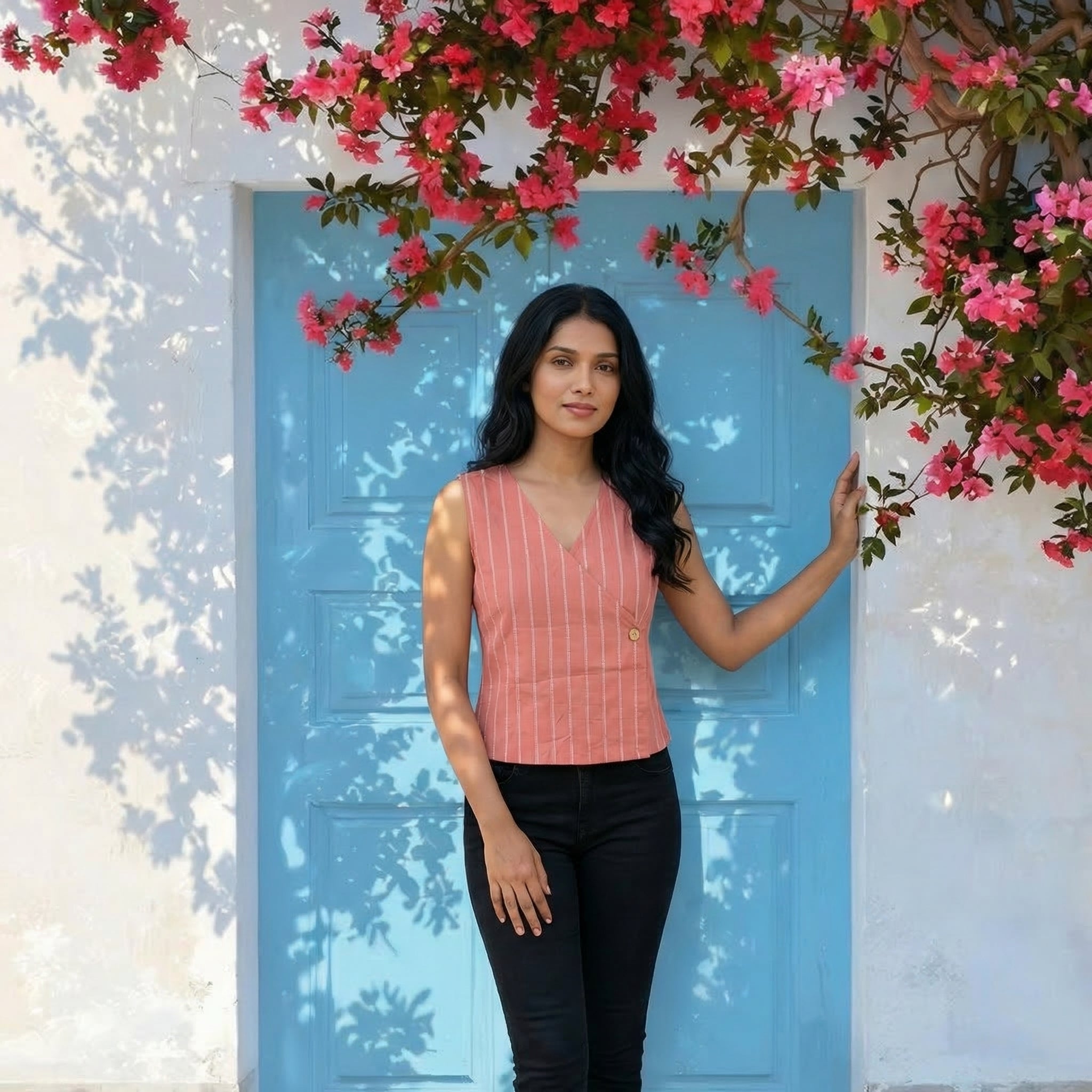 Crop top #86- handloom organic cotton top in salmon pink