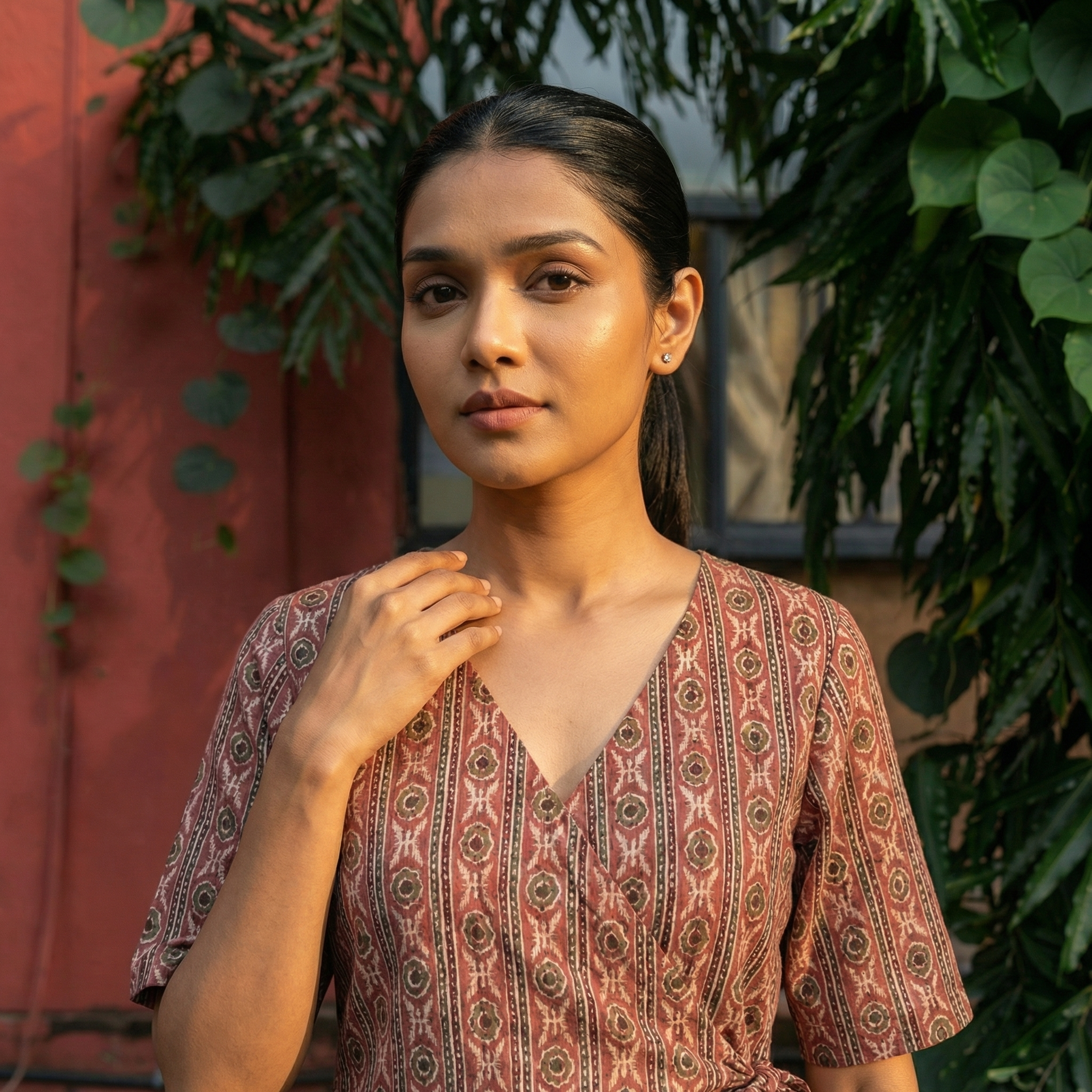 Crop top #96- handloom organic wrap on cotton top in vintage red