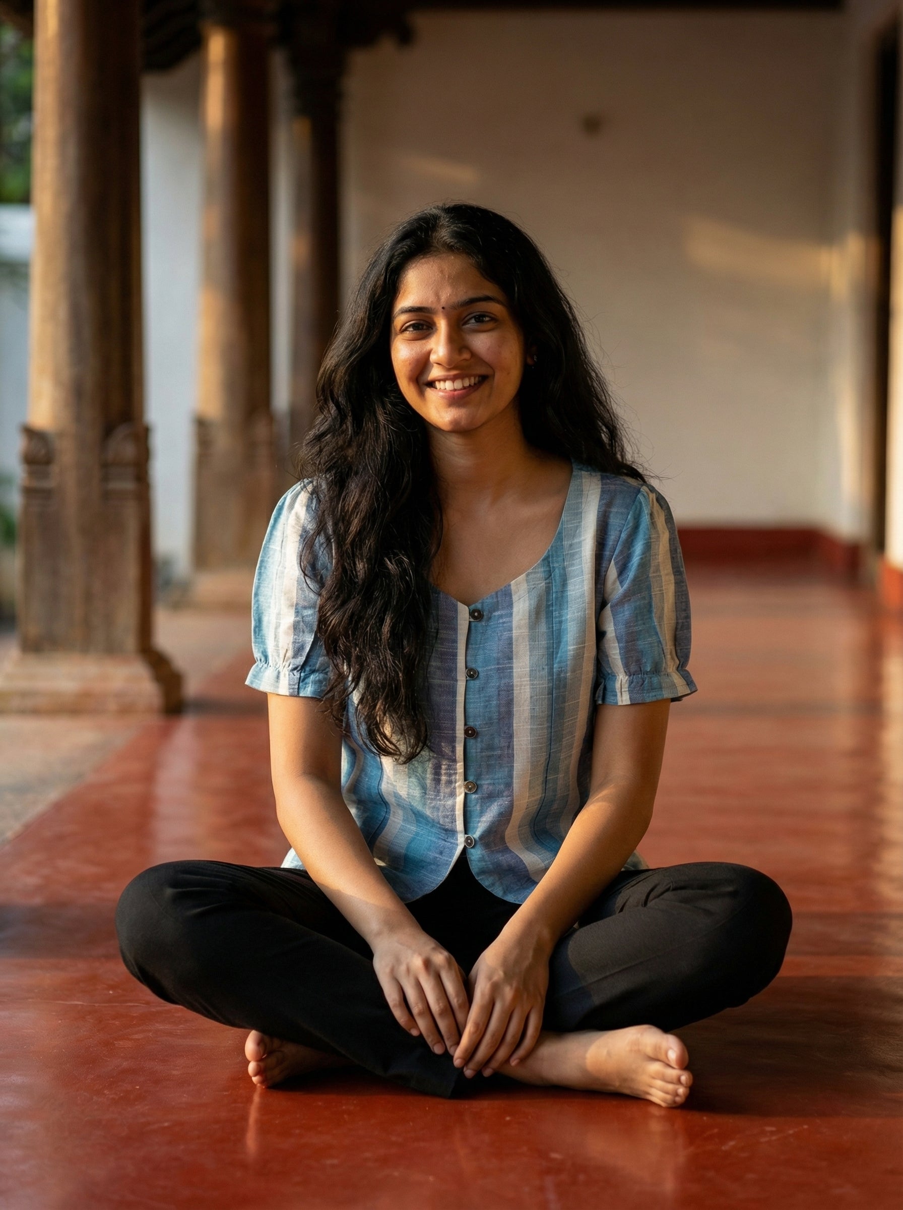 Crop top #44- handloom organic cotton top in shades of blue