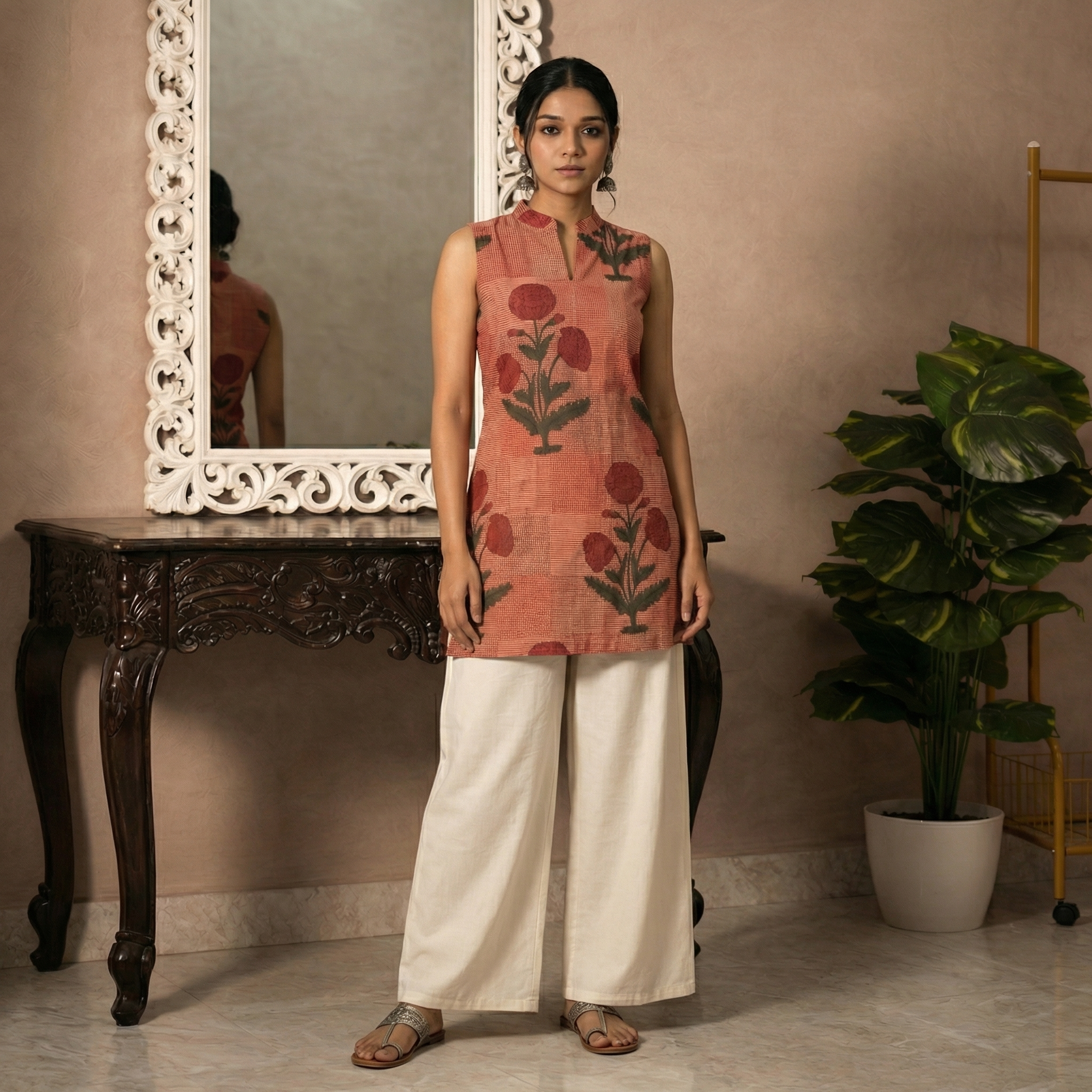 Short Kurti 28 - Organic cotton short kurti in brick red