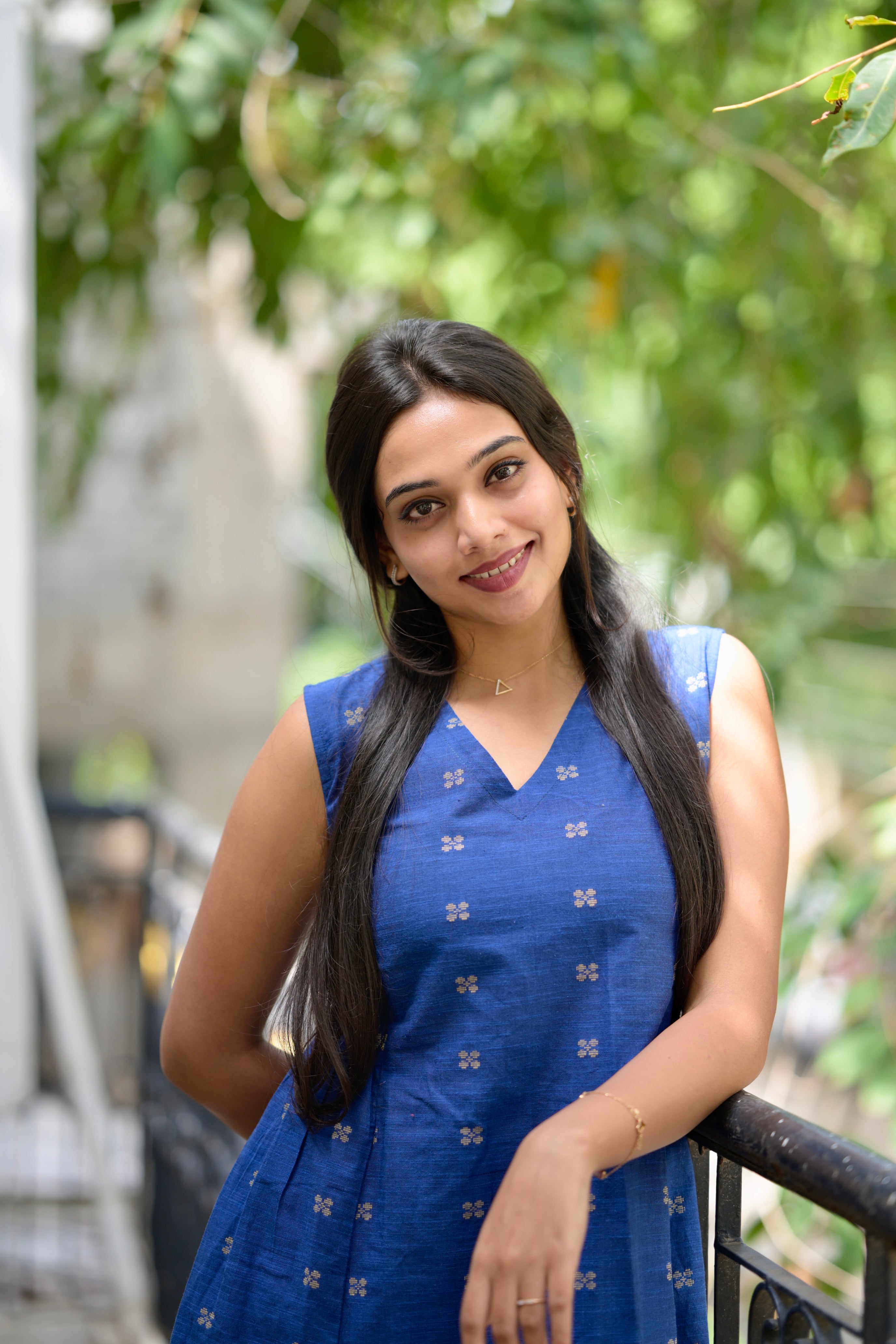 Maithili - handloom cotton A line coord set in pepsi blue