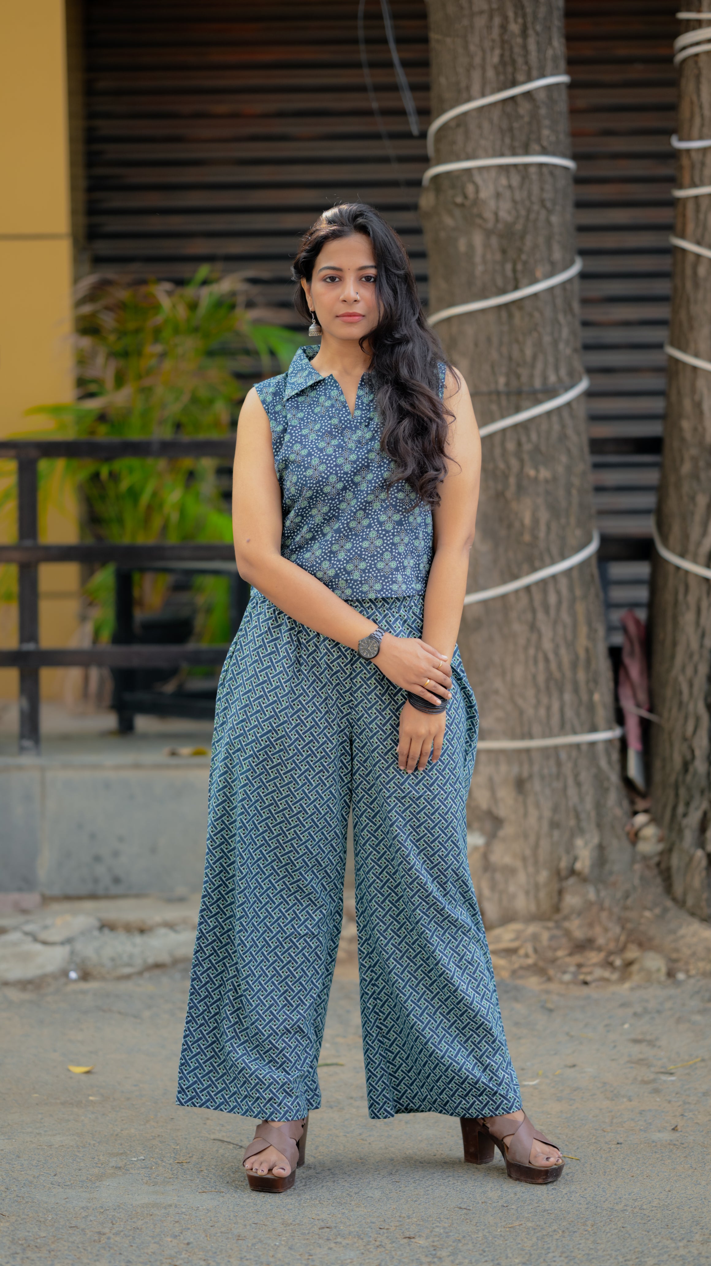 Khateeja - ajrakh handblock printed coord set in indigo