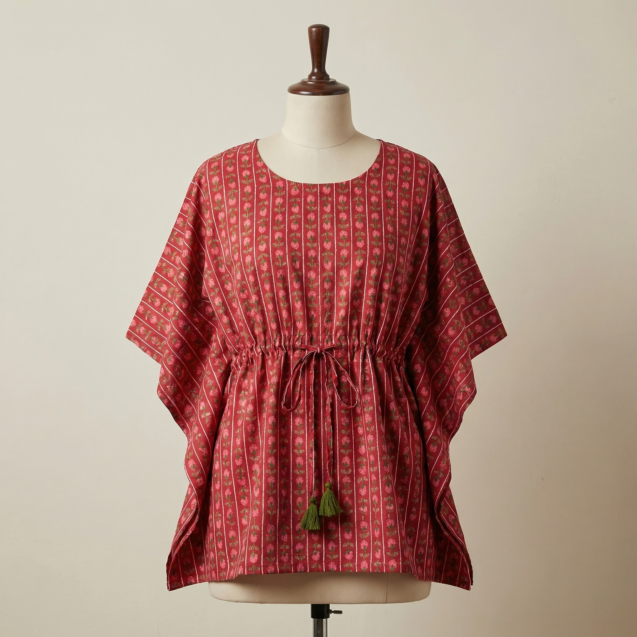Kaftan Top #39- Floral printed organic cotton kaftan top in red