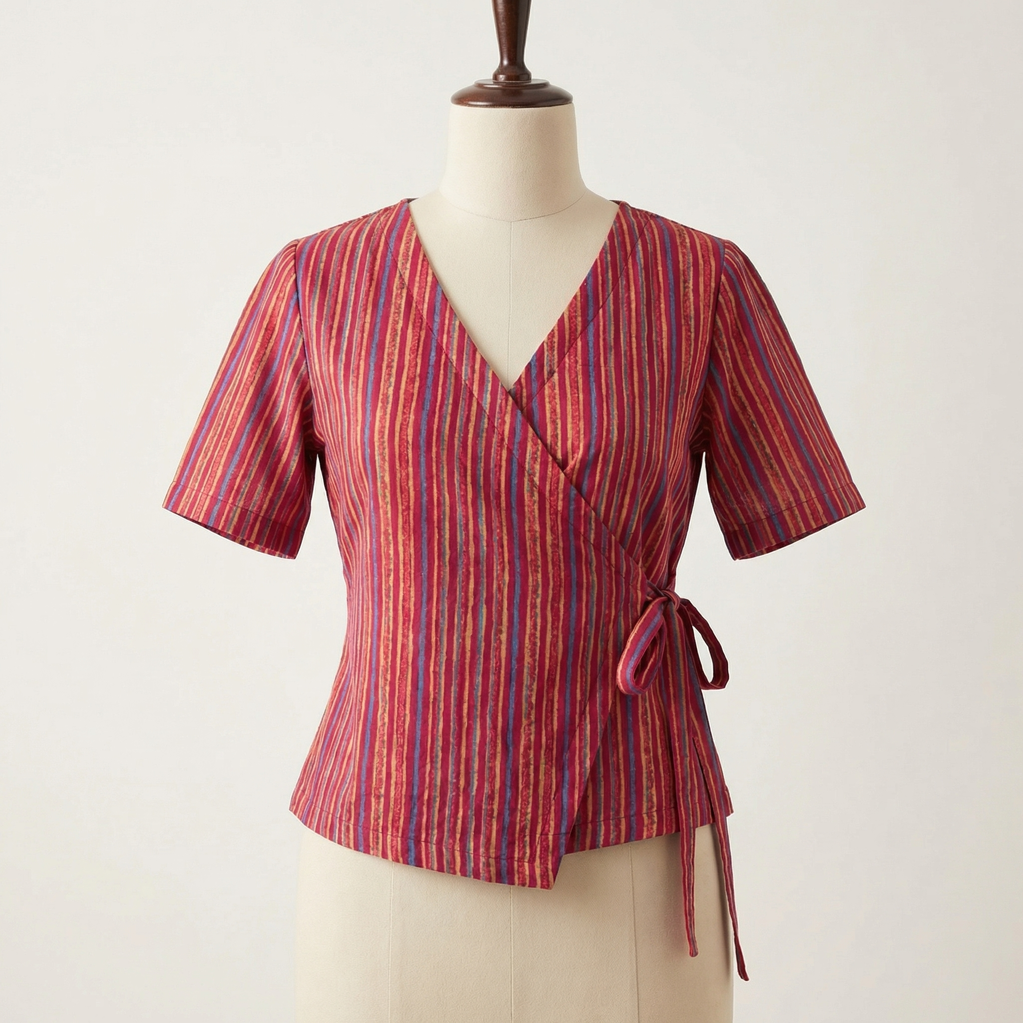 Crop top #99- handloom organic wrap on cotton top in berry red