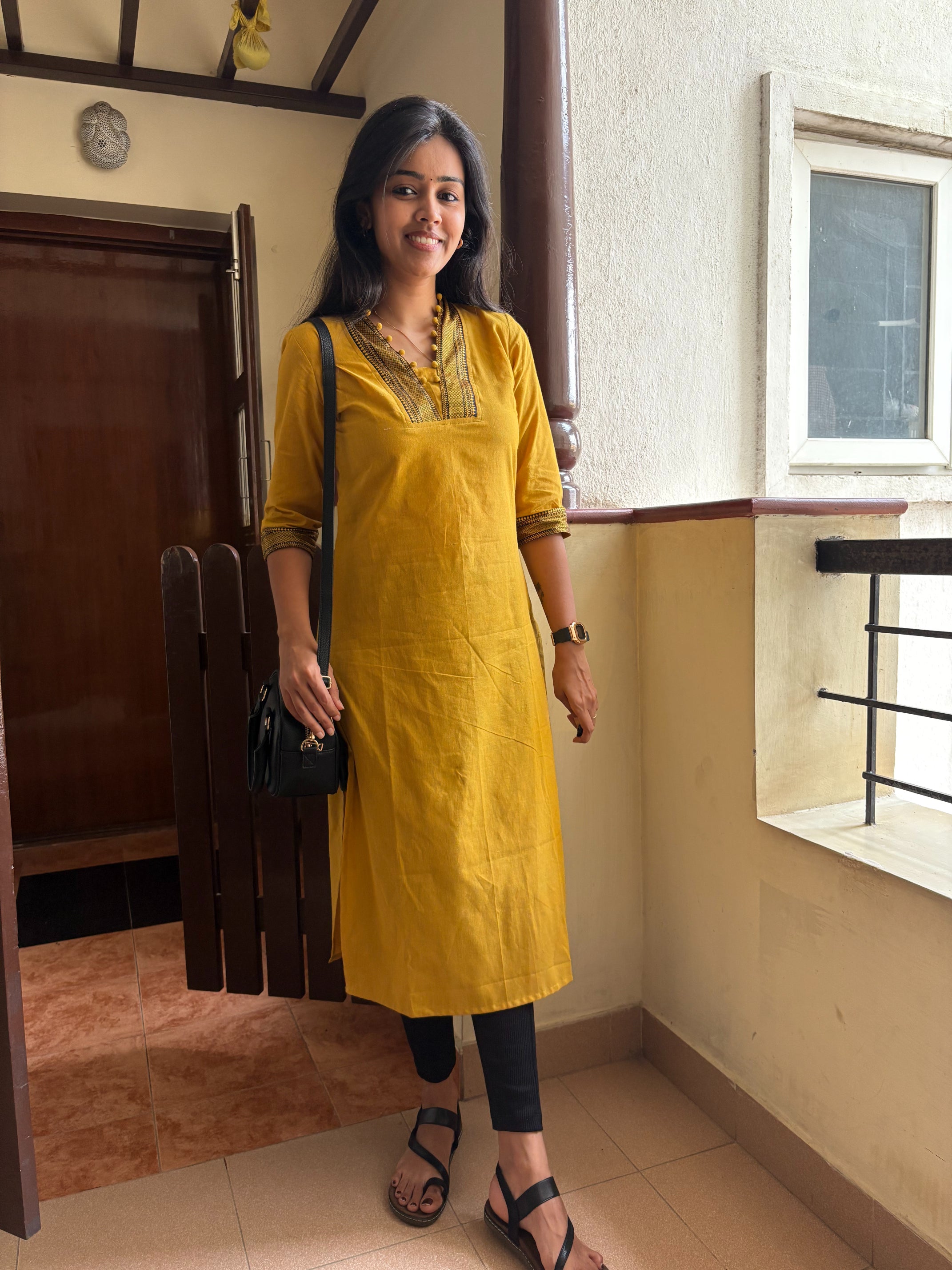 Nayanthara #17-handloom cotton kurti in mustard yellow